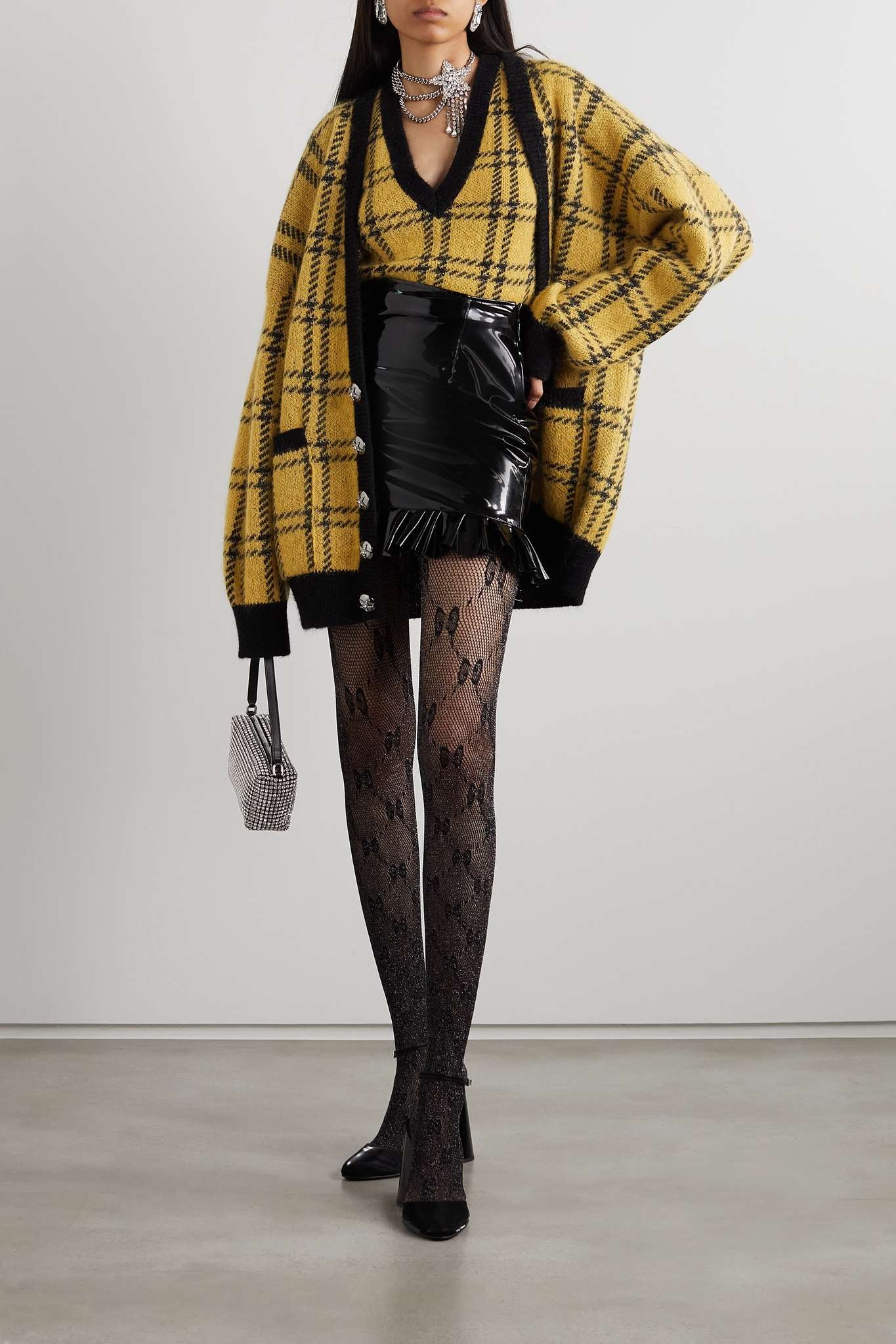 Metallic checked knitted cardigan - 2