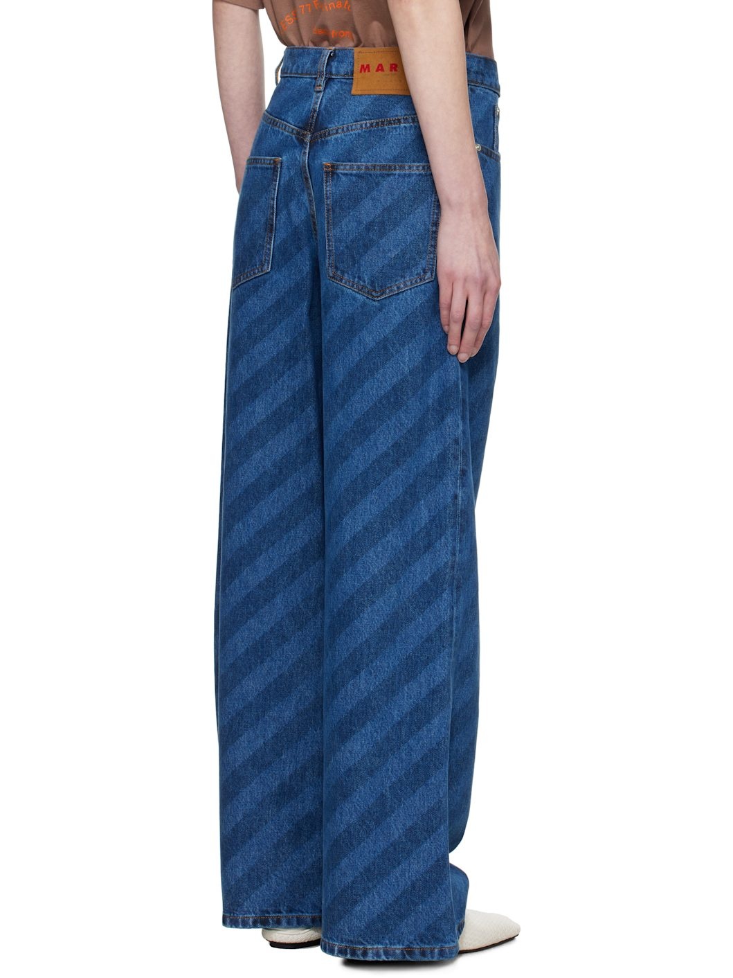 Blue Wide Leg Diagonal Stripe Jeans - 3