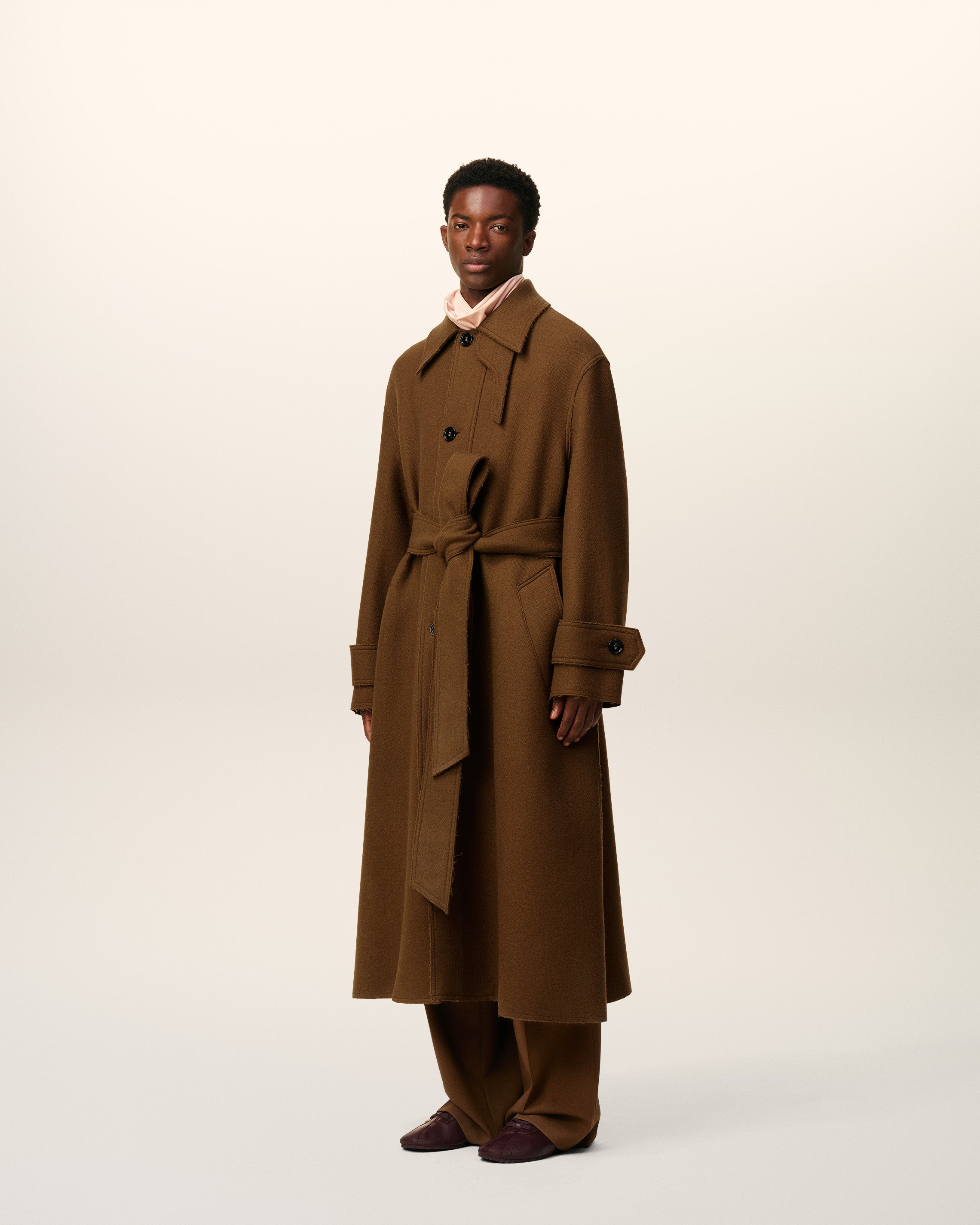 BROWN WOOL BELTED MAC - 14