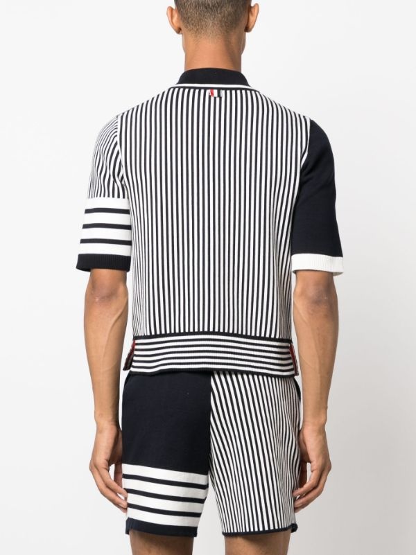 THOM BROWNE Men Fun Mix Seersucker Jacquard SS Polo In Cotton W/ 4 Bar Stripe - 3