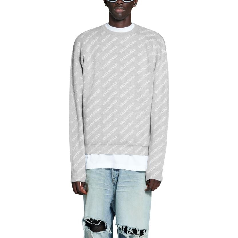Balenciaga All Over Logo Crewneck Sweater 'Light Grey White' 702952T32331461 - 3