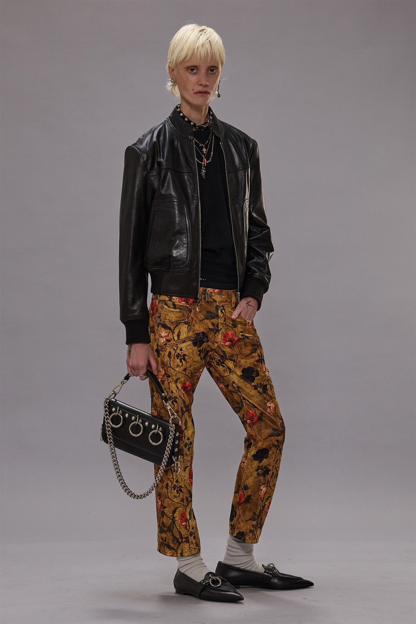 SHRUNKEN LEATHER JACKET WITH STAND COLLAR - 2