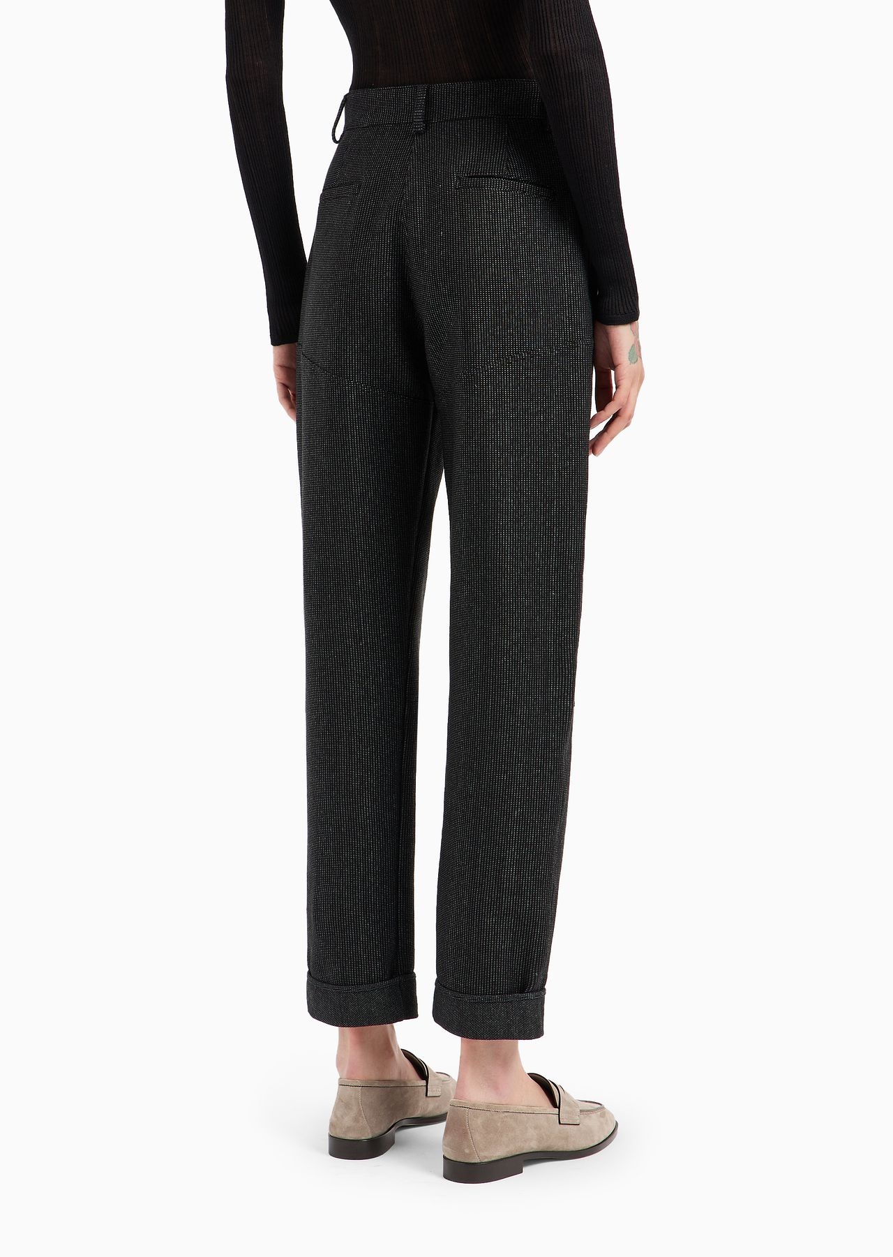 Linen and cotton jacquard jersey cropped trousers - 3