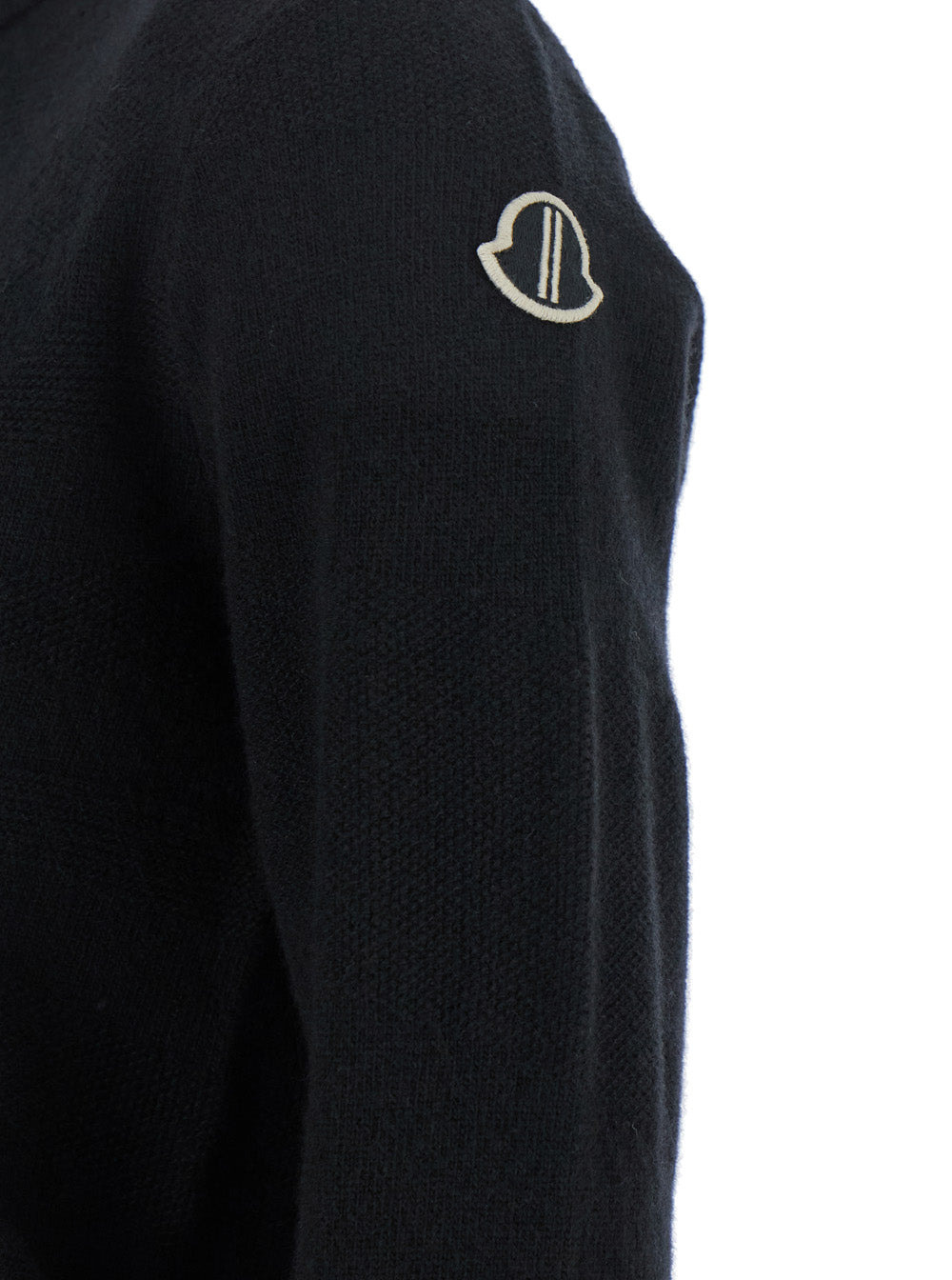 Rick Owens X Moncler Women 'Biker' Black Crewneck Sweater With Logo Patch On The Sleeve In Wool And  - 3