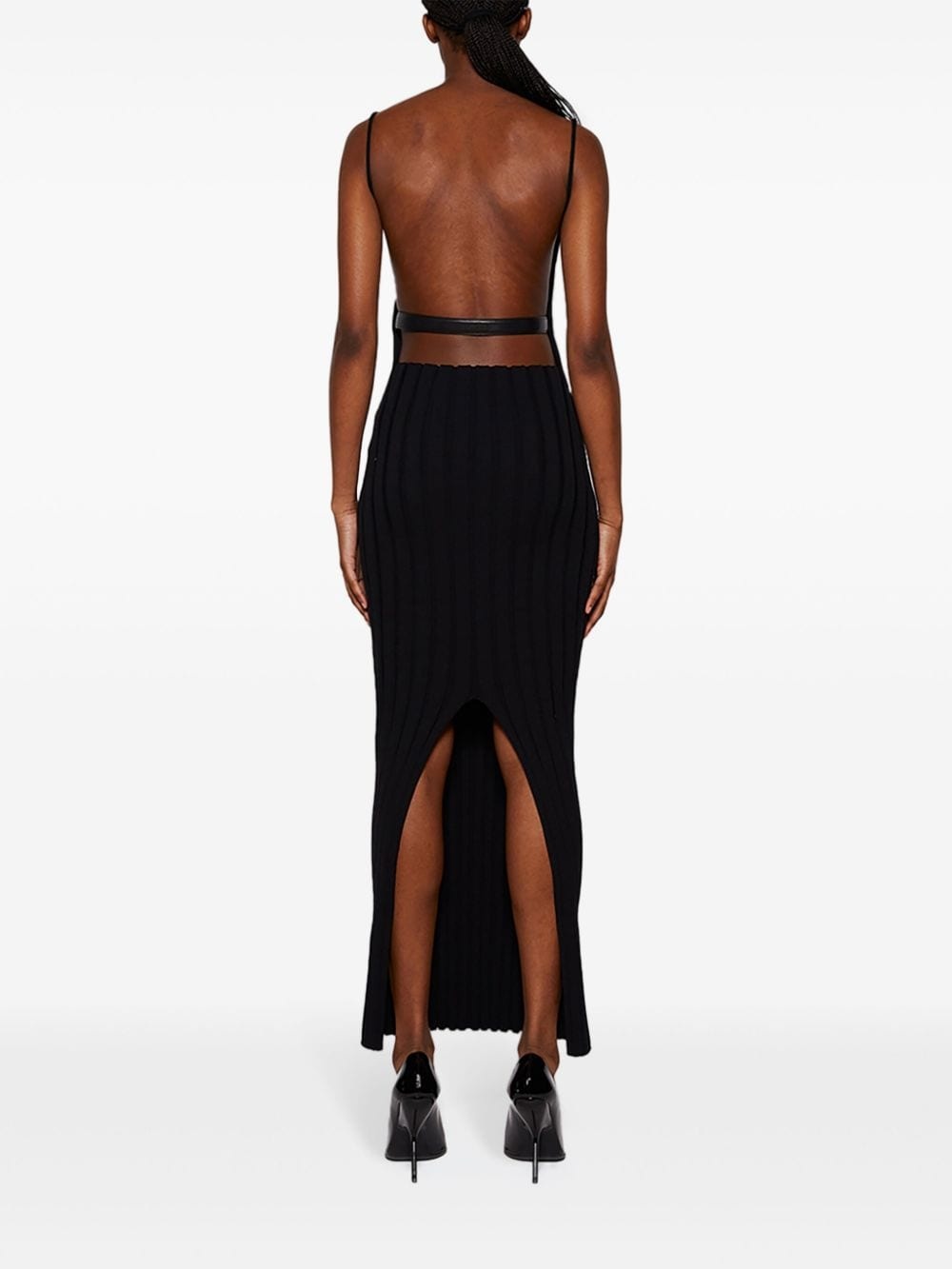 belted ribbed-knit dress - 5