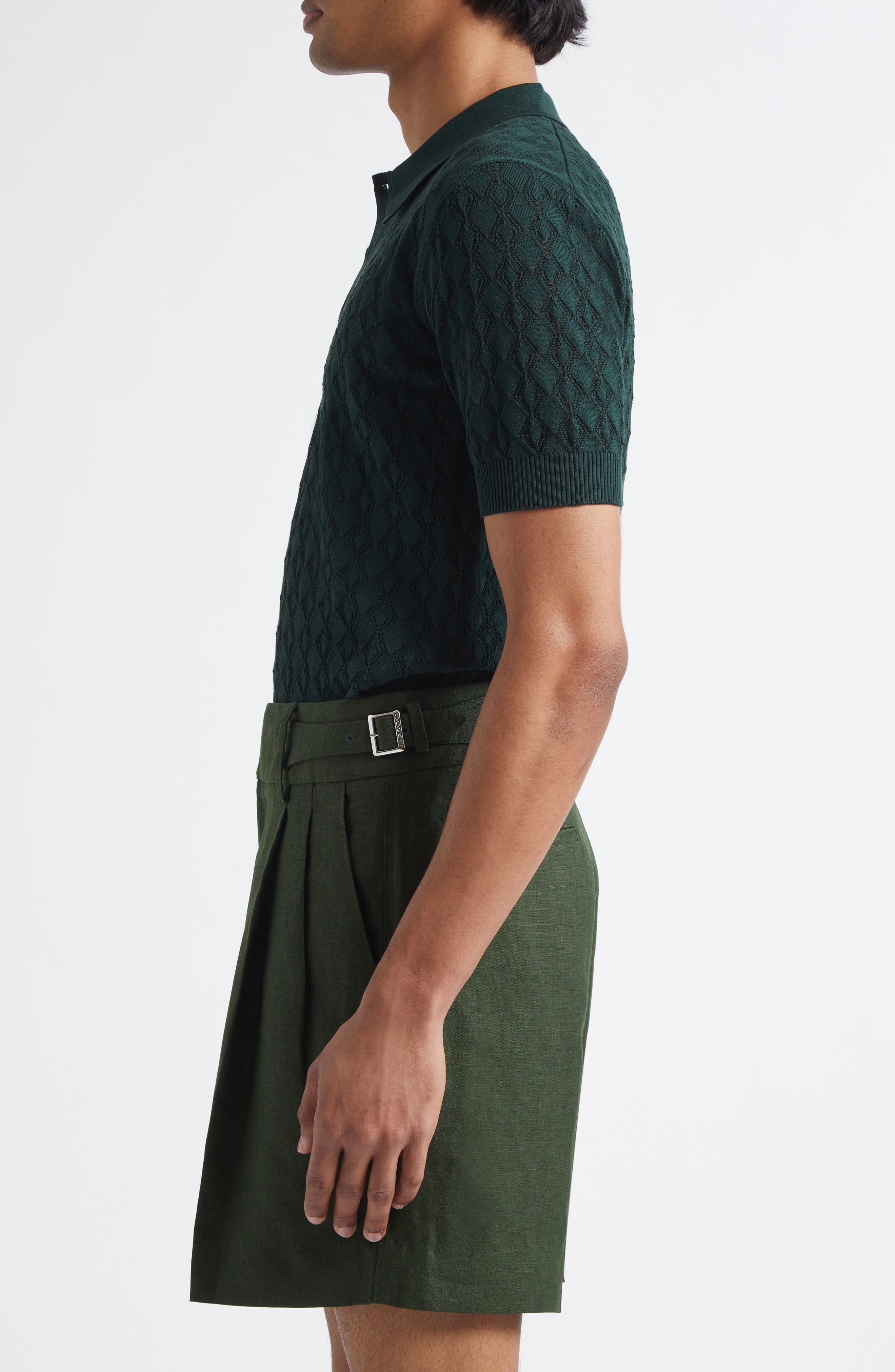 Dolce&Gabbana Openwork Polo Sweater in V7312 Dark Green at Nordstrom - 4