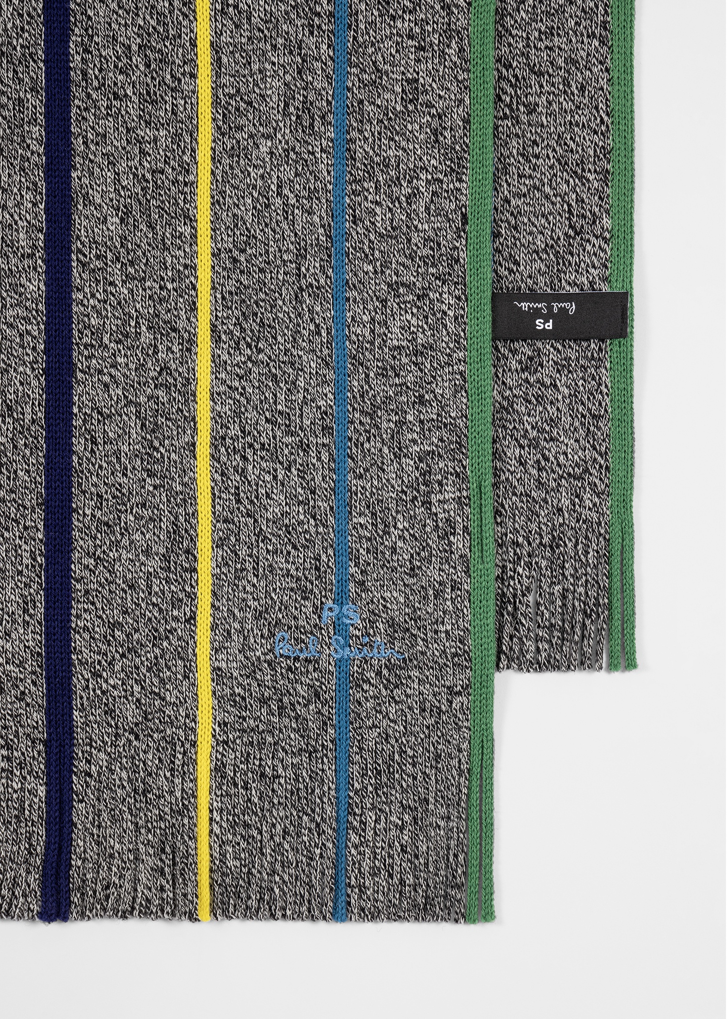 Grey Merino Wool 'Sports Stripe' Scarf - 2