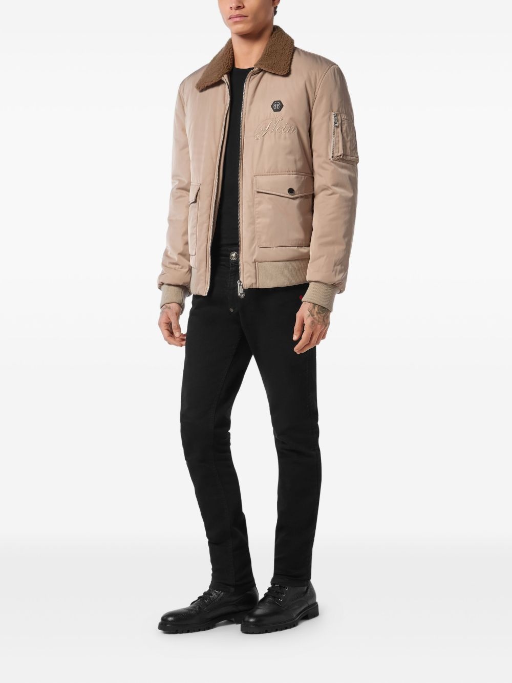 shearling-collar bomber jacket - 2