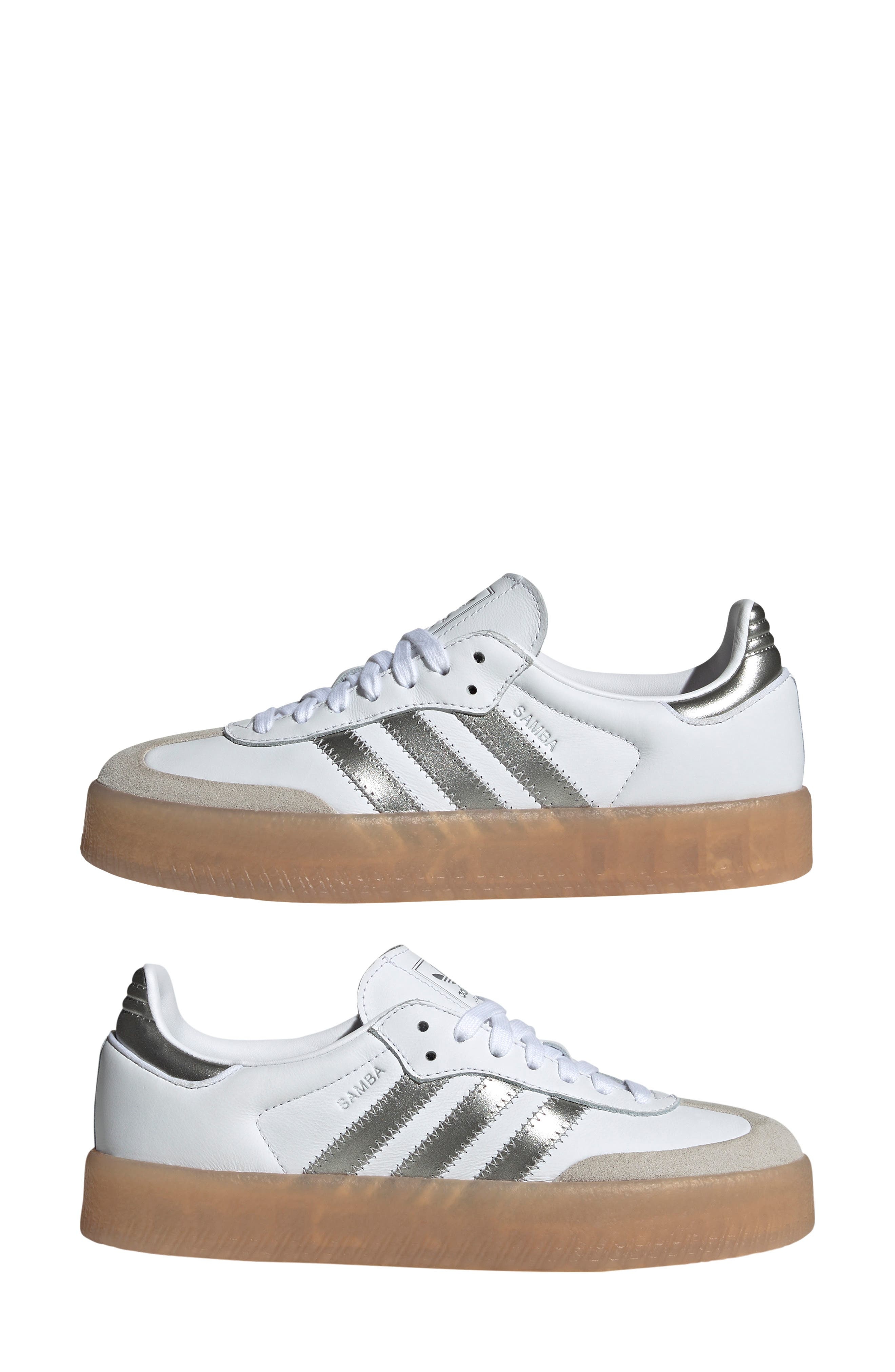 adidas Sambae Sneaker in White/Silver Metallic/Gum at Nordstrom - 8