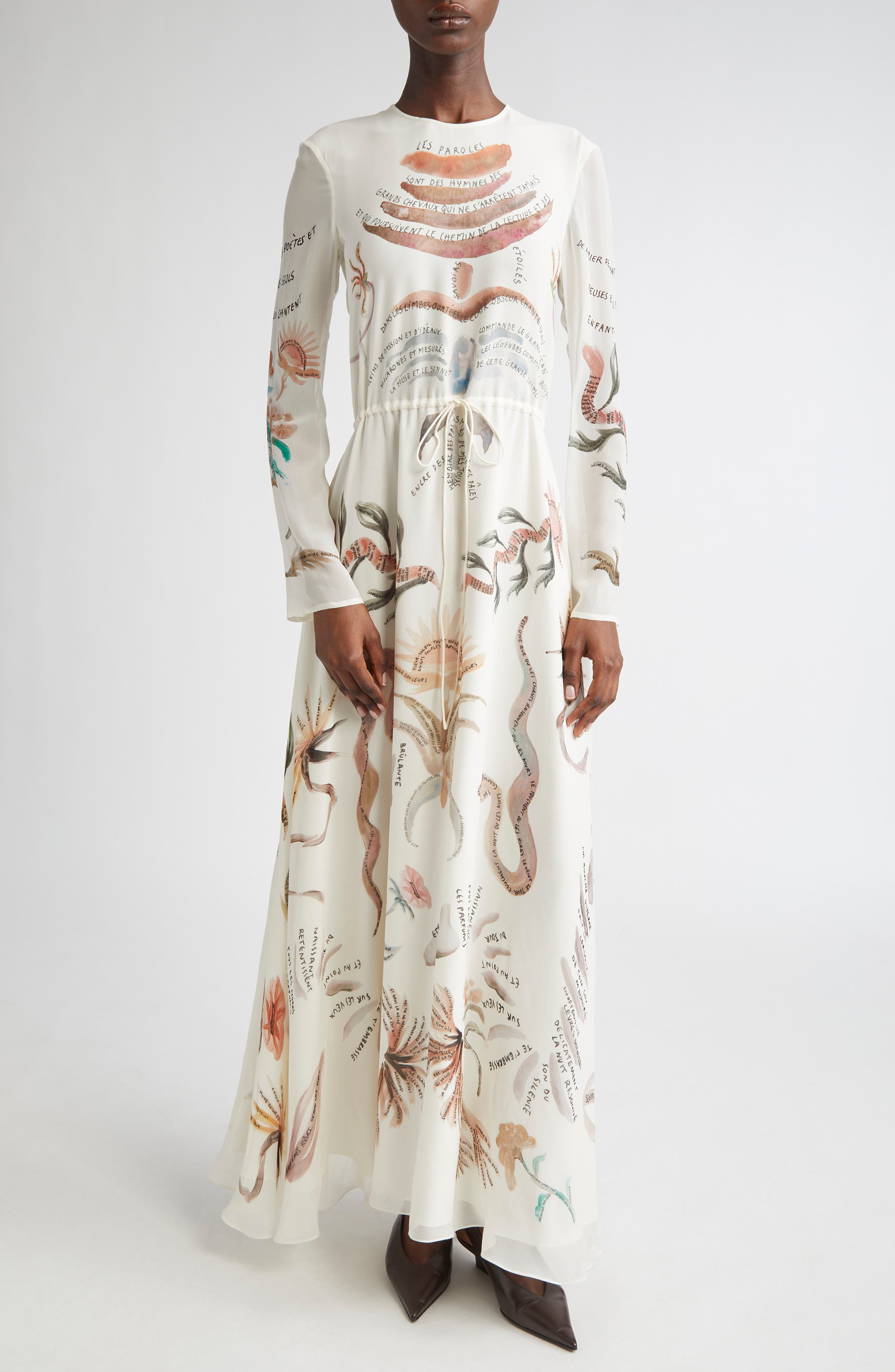 Altuzarra Sybbeline Long Sleeve Silk Georgette Maxi Dress in Ivory Figurative Tattoo at Nordstrom - 1