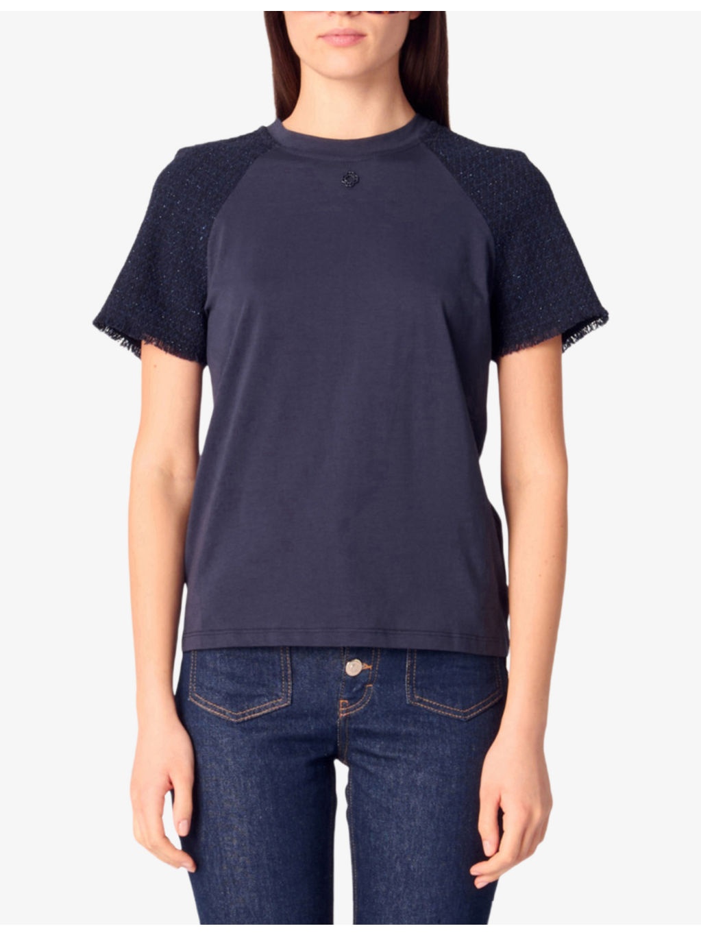 Branded Tweed-Sleeved Cotton-Jersey T-Shirt - 3