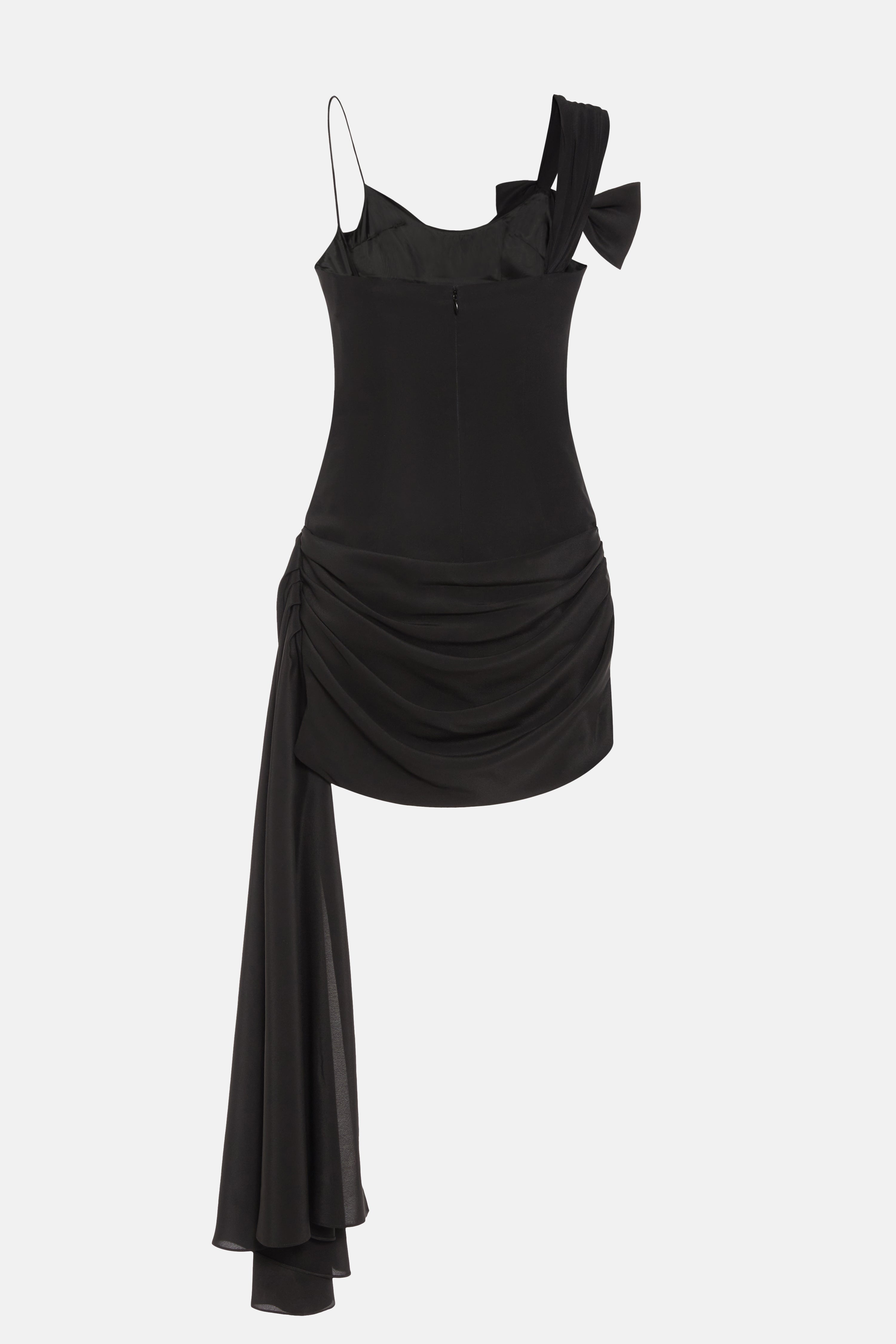 SILK DRAPED MINI DRESS WITH BOW - 2