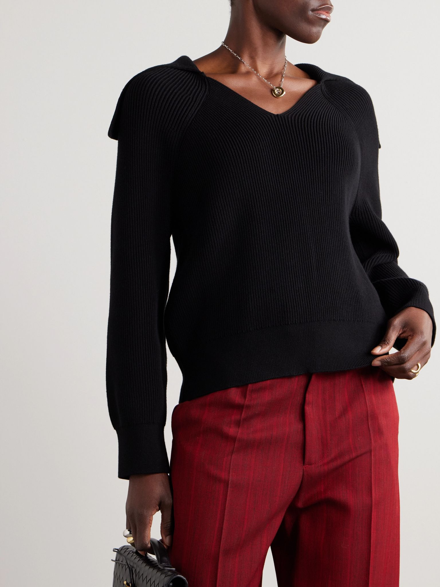 Ribbed cotton-blend sweater Black - 3