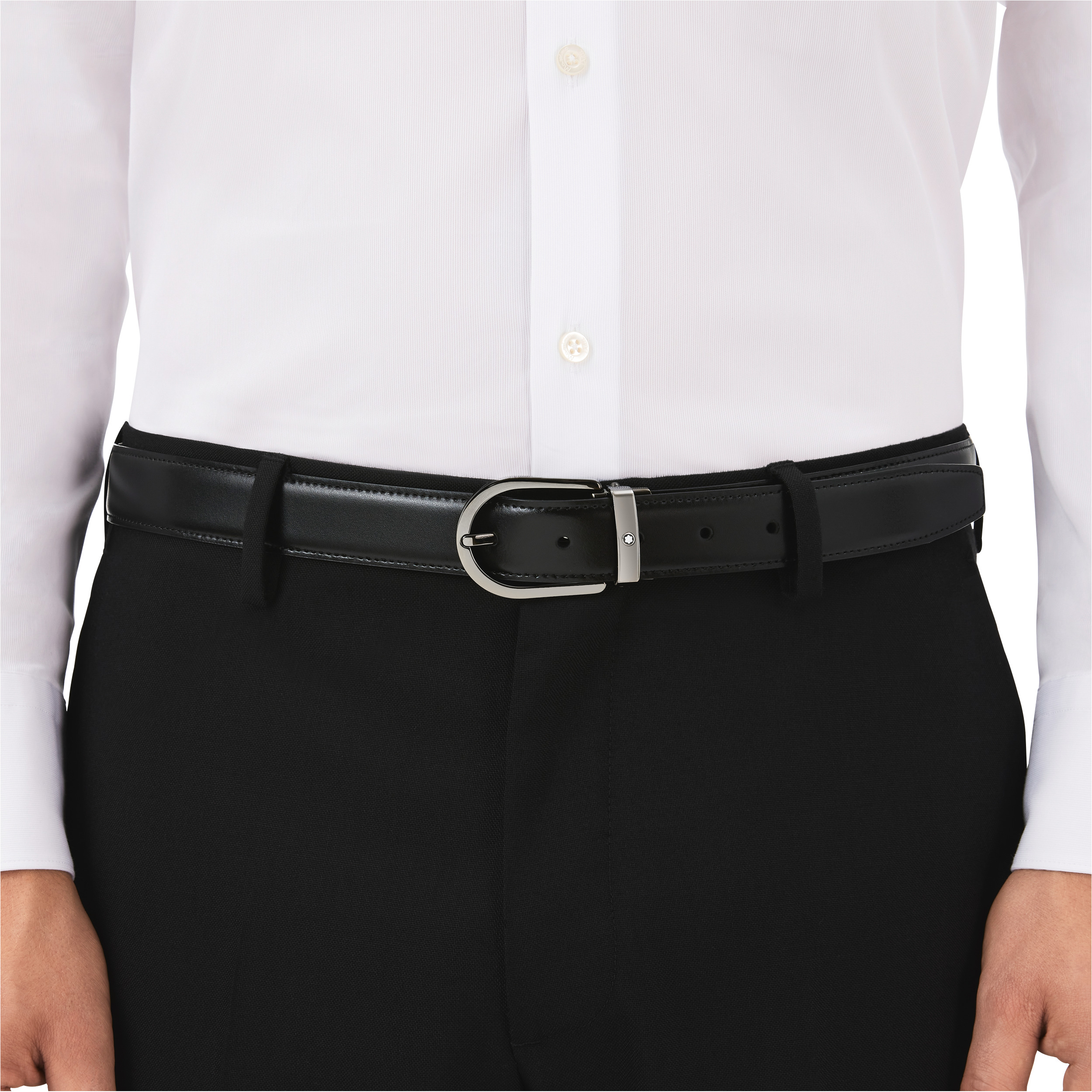 Horseshoe buckle black/brown 30 mm reversible leather belt - 2