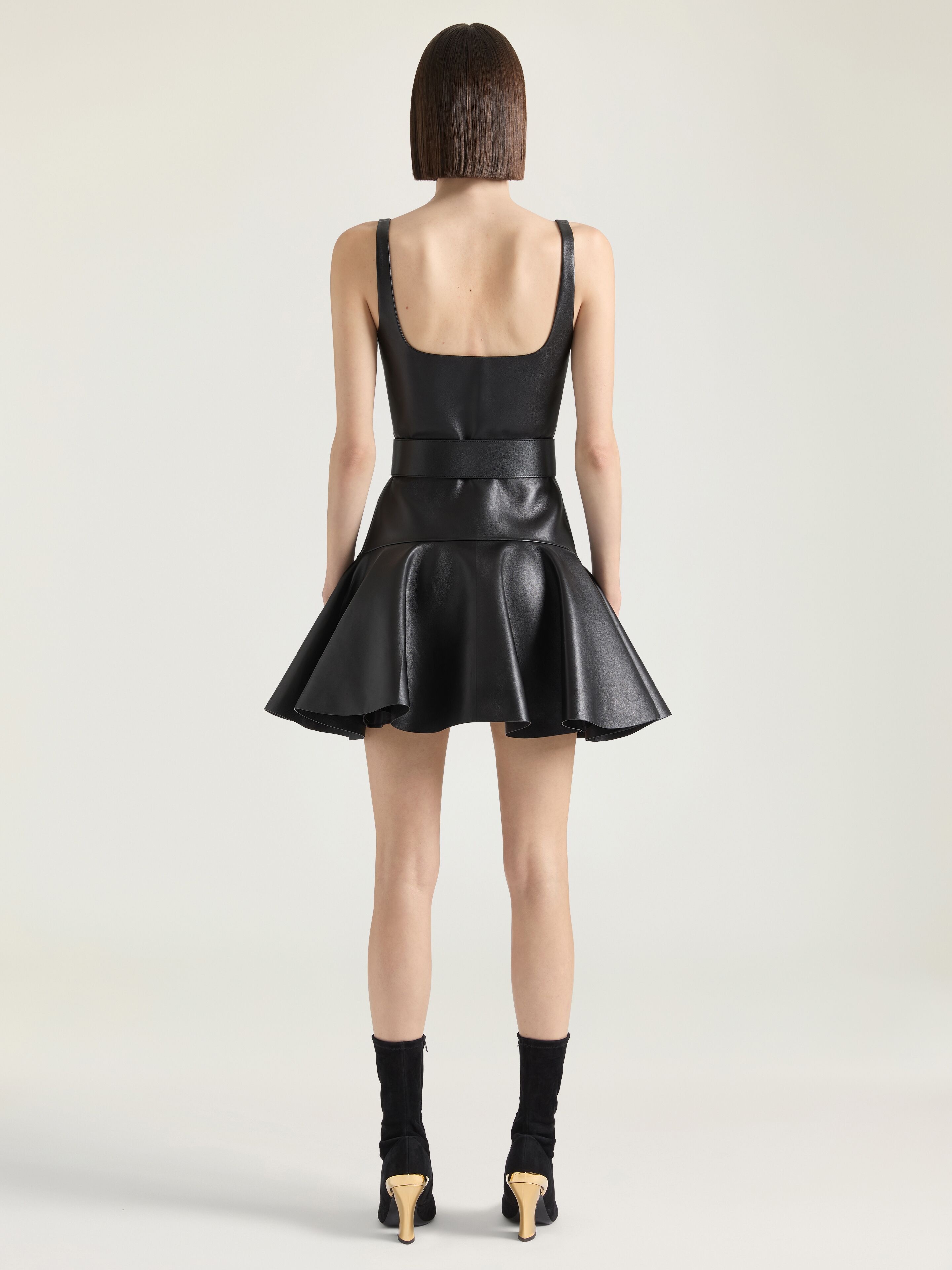 FLUTED MINI DRESS IN LEATHER - 4