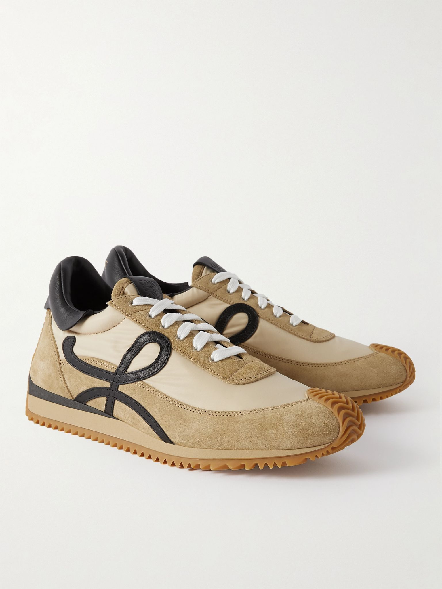 Flow Runner Leather-Trimmed Suede and Nylon Sneakers Ecru - 4