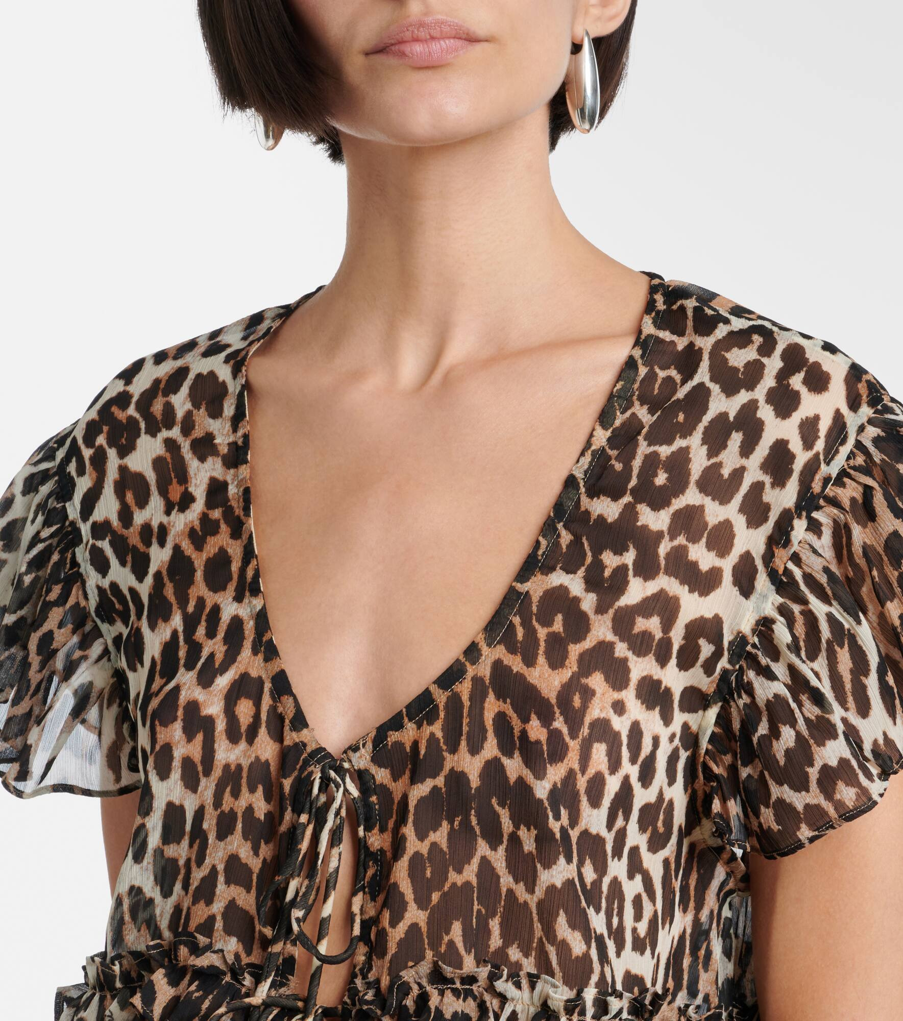 Leopard-print ruffled chiffon blouse - 4