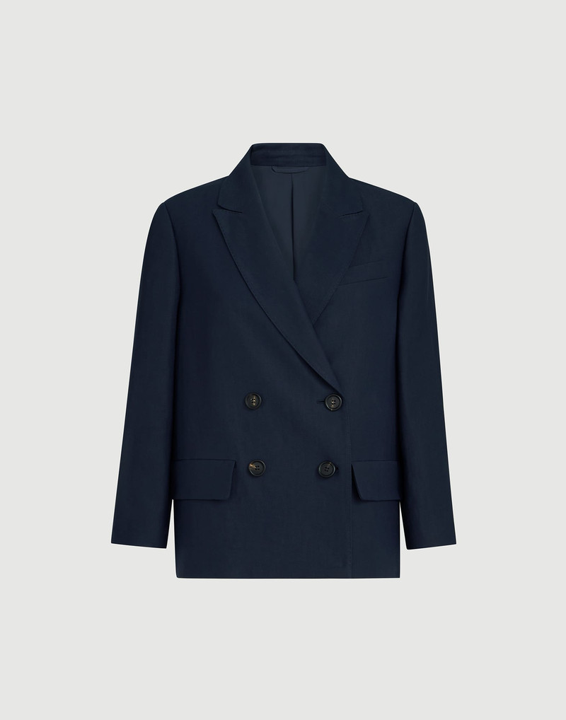 Viscose and linen fluid twill blazer with monili 1