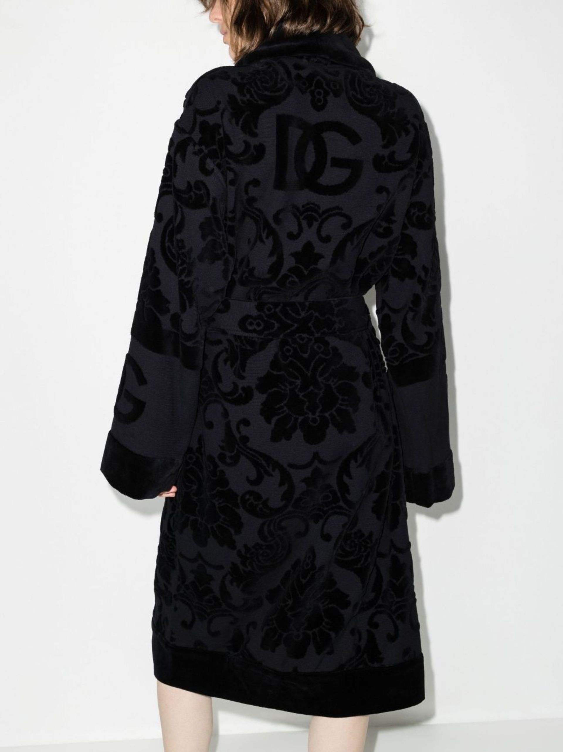 Black jacquard logo cotton bathrobe - 3