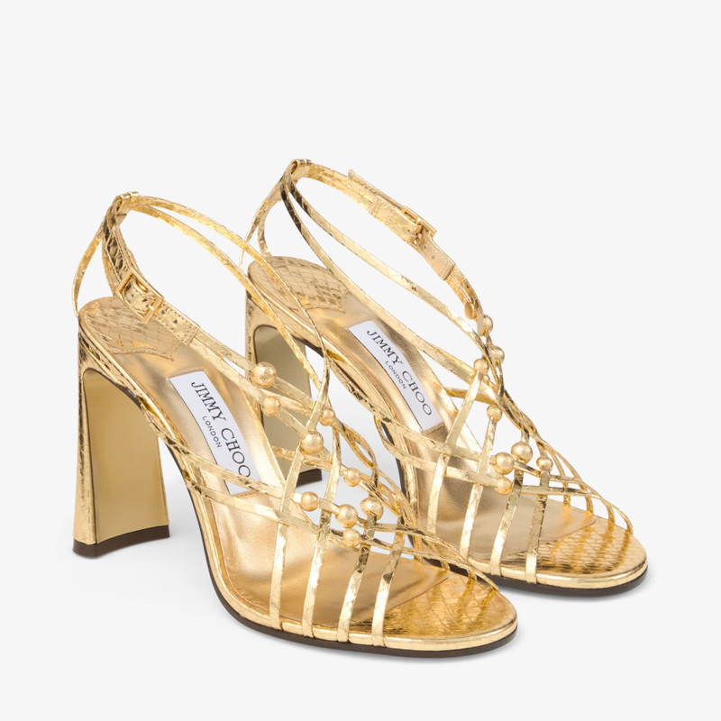Felice 95 Light Gold Candy Wrap Leather Sandals with Domes 3