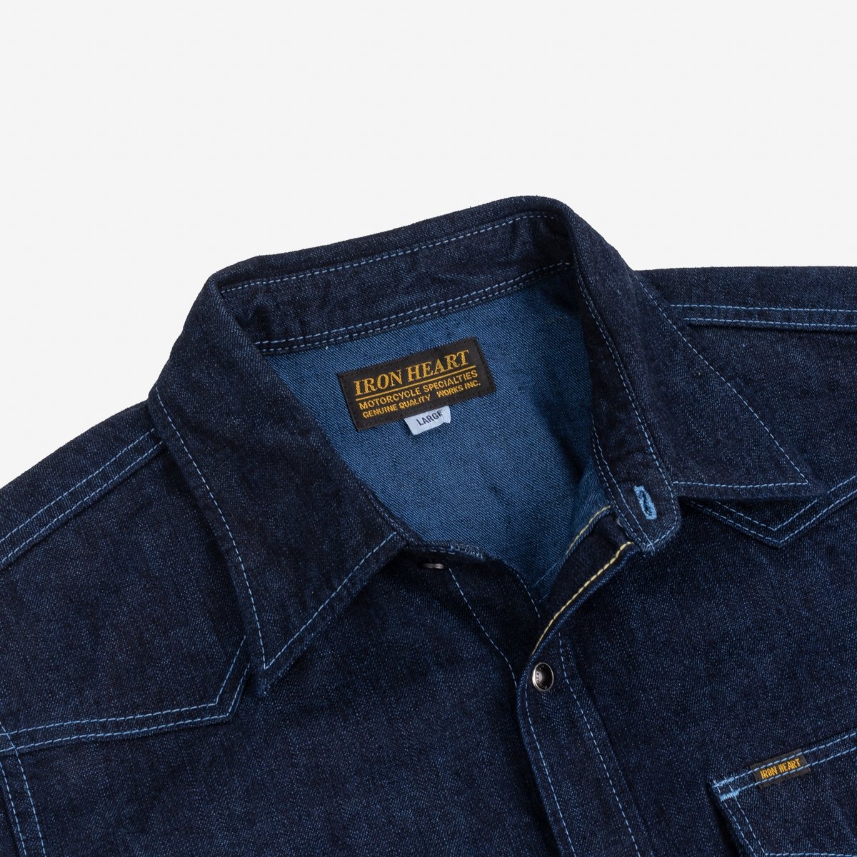 IHSH-352-BLU 10oz Selvedge Denim Western Shirt - Indigo Overdyed Blue - 7