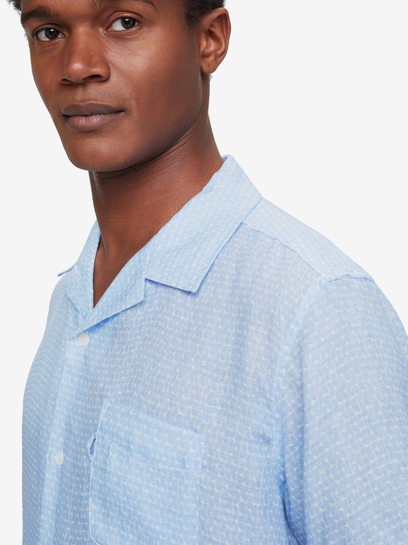 Men's Short Sleeve Shirt Milan 15 Linen Blue - 6