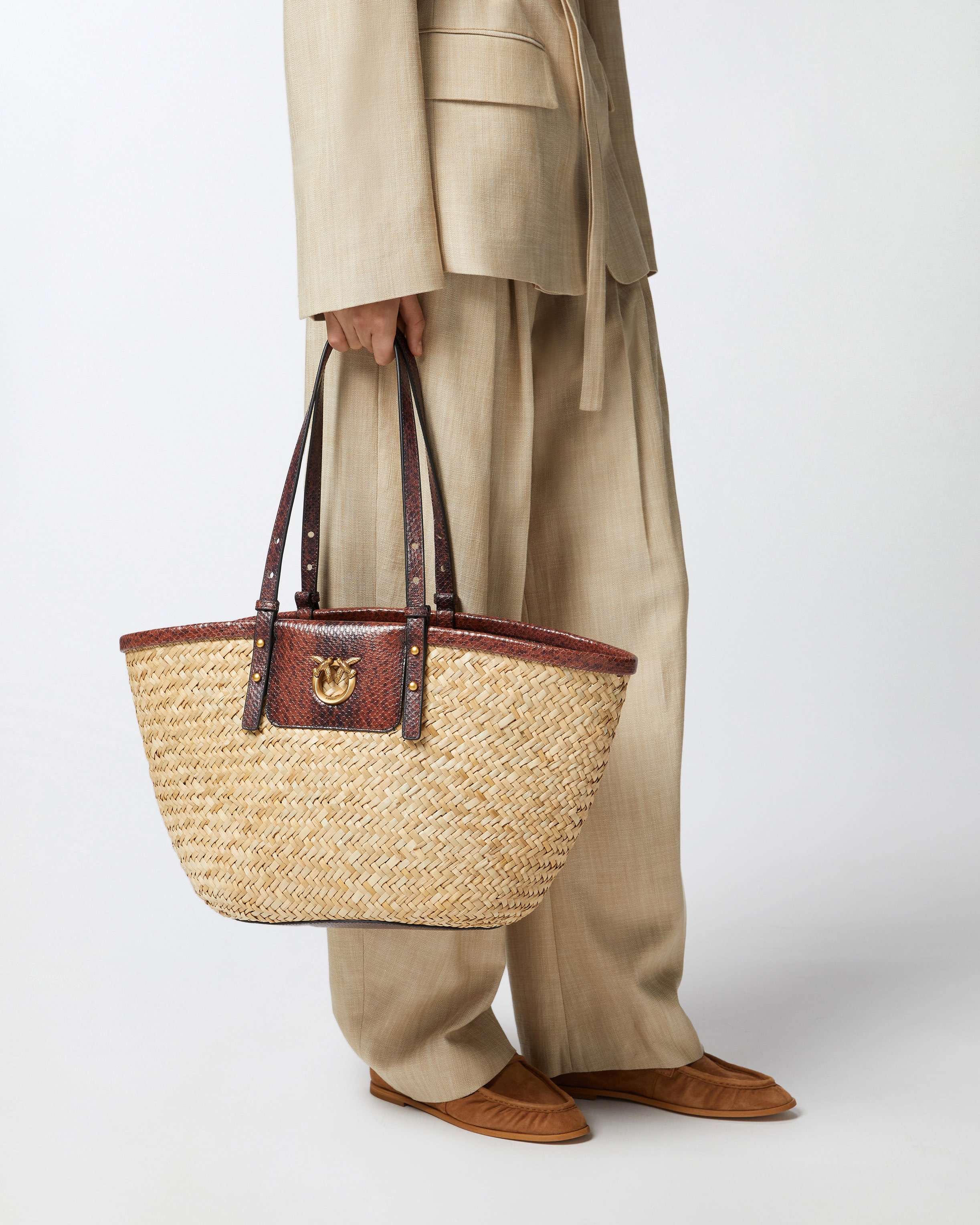 RAFFIA SHOPPER BAG WITH REPTILE-PRINT DETAILS - 6