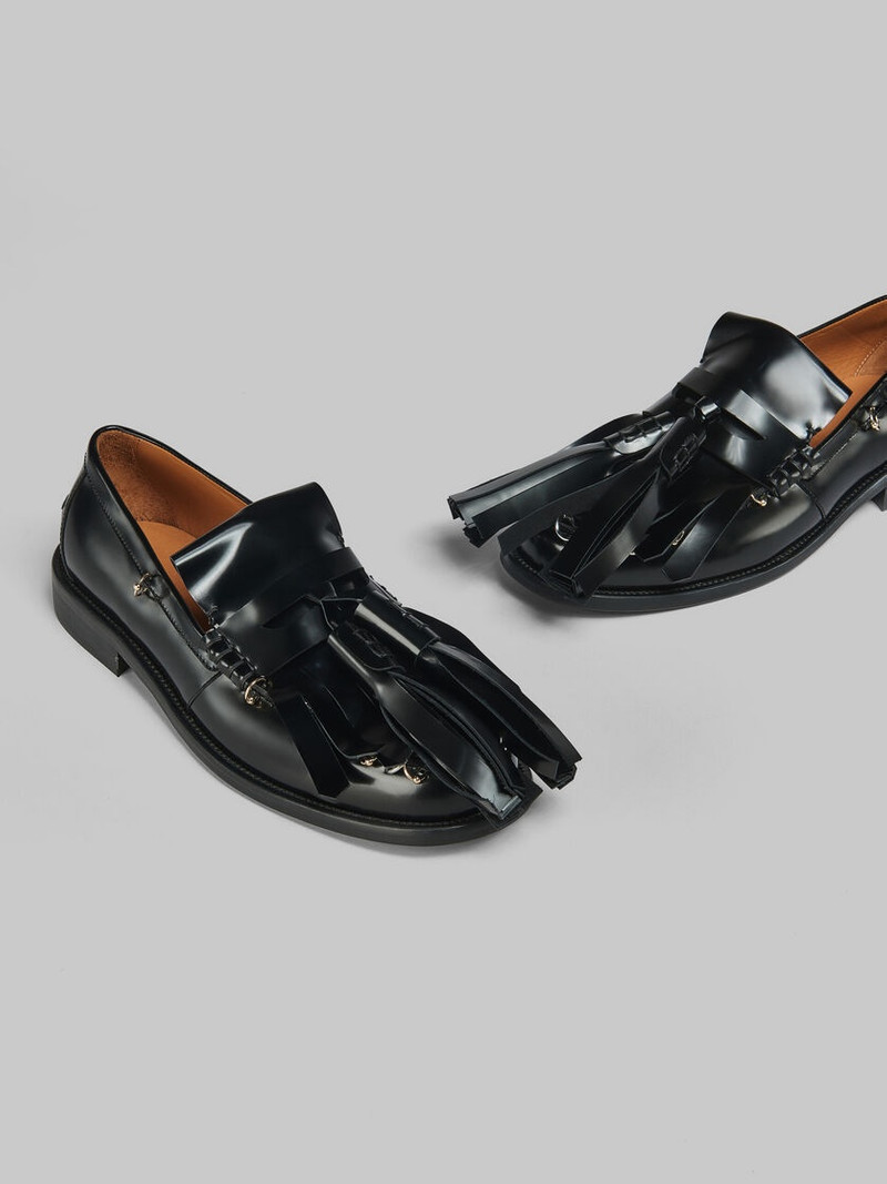 BLACK LEATHER BAMBI LOAFER WITH MAXI TASSELS 4
