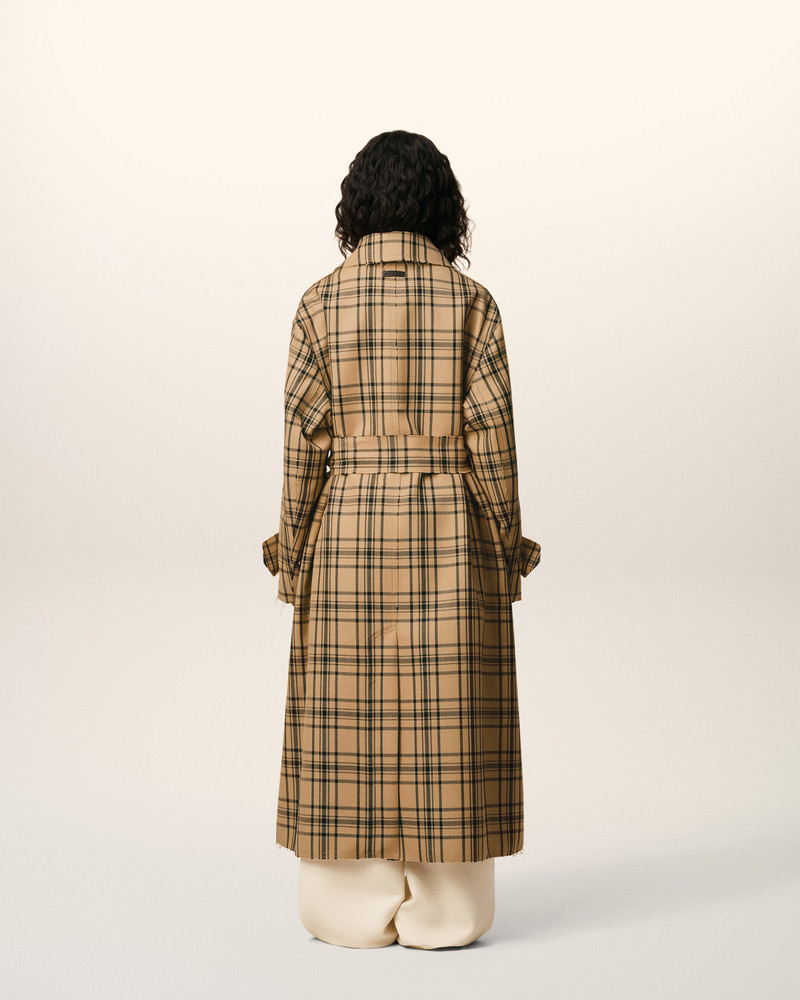BROWN WOOL CHECKED BELTED MAC 5