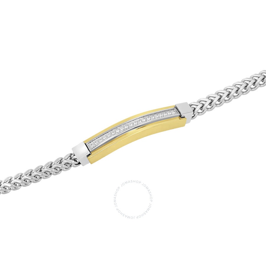 Robert Alton - Robert Alton 1/5CTW Diamond Stainless Steel & Yellow Finish ID Bracelet - 2