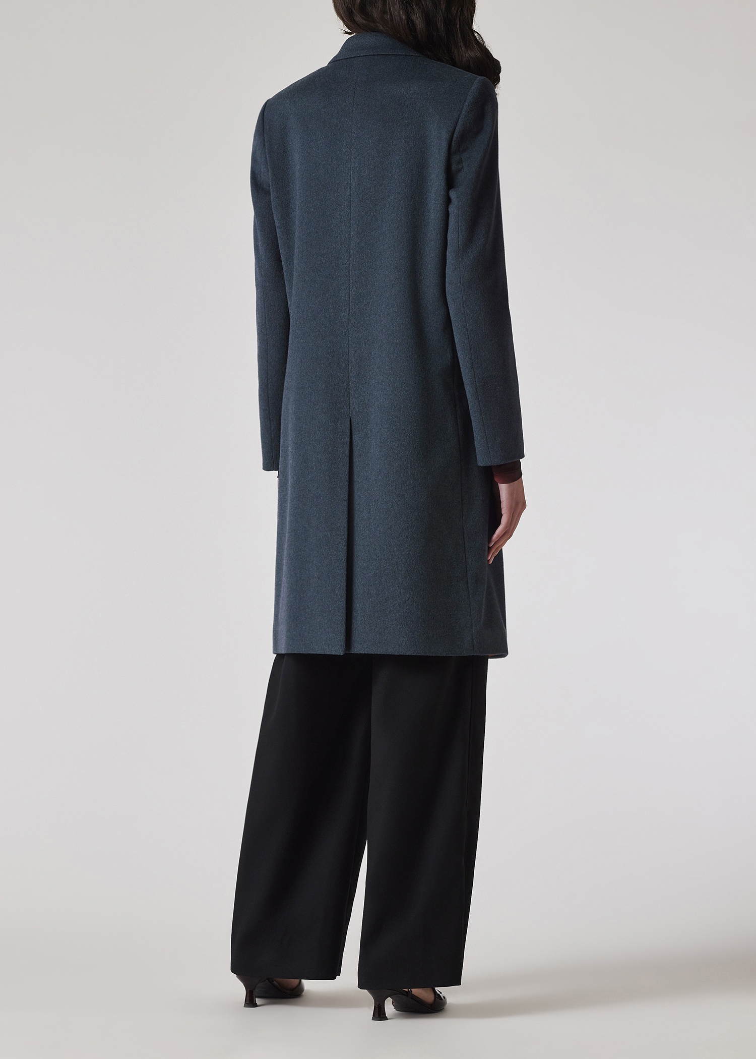 Women's Blue Melange Wool-Cashmere Epsom Coat - 6