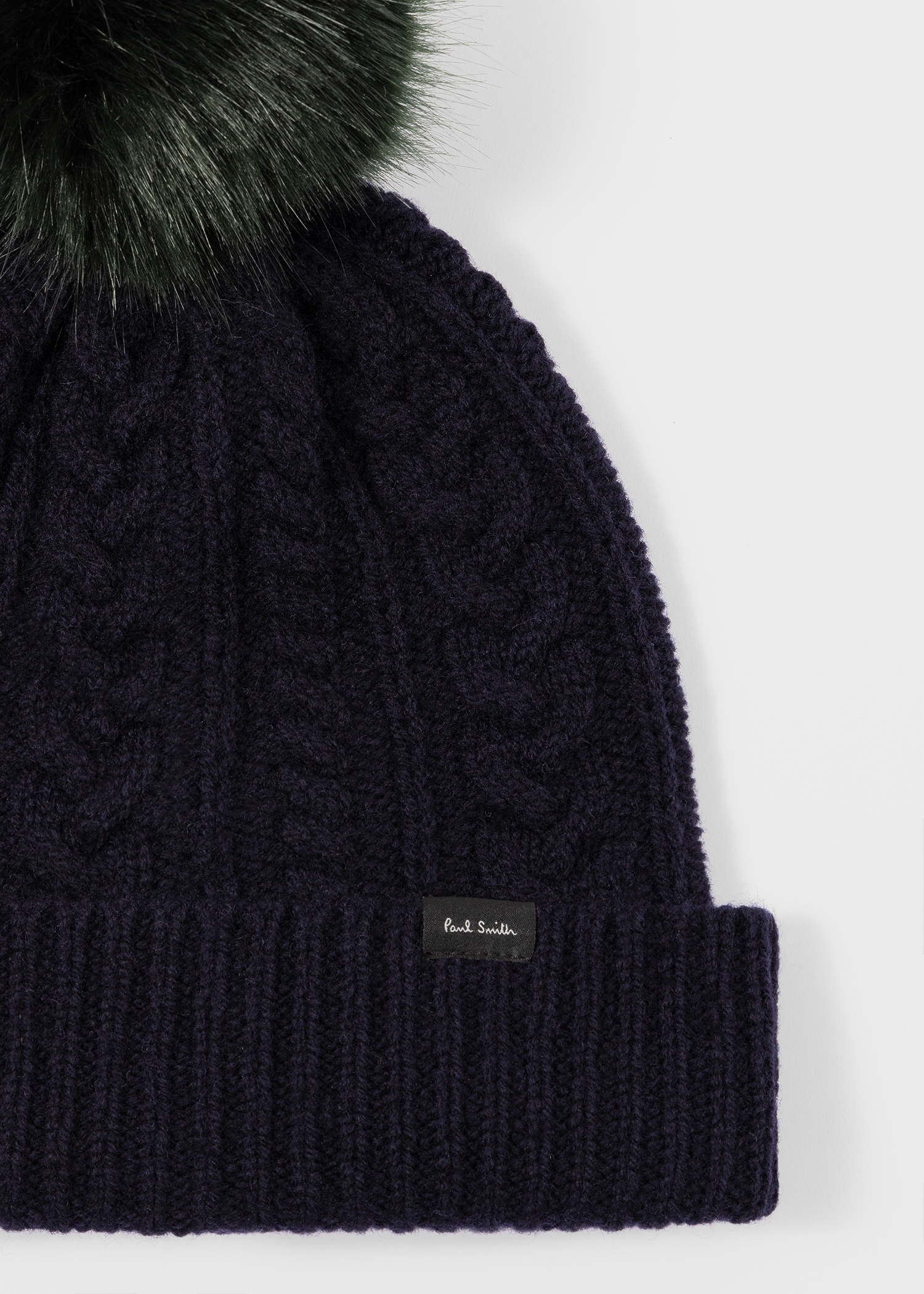 Women's Navy Cable Knit Pom Pom Beanie - 2