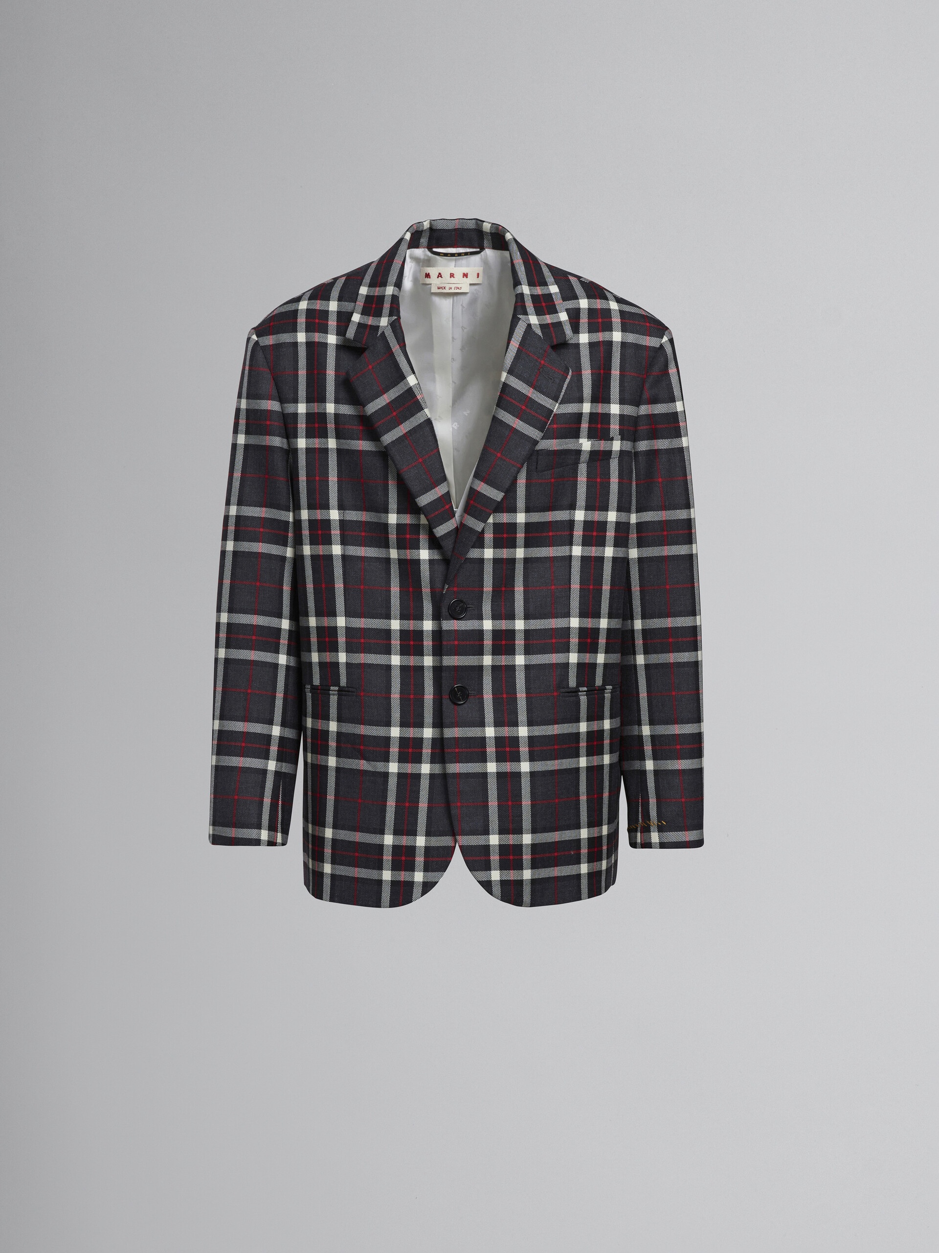 GREY TARTAN WOOL BLAZER - 1