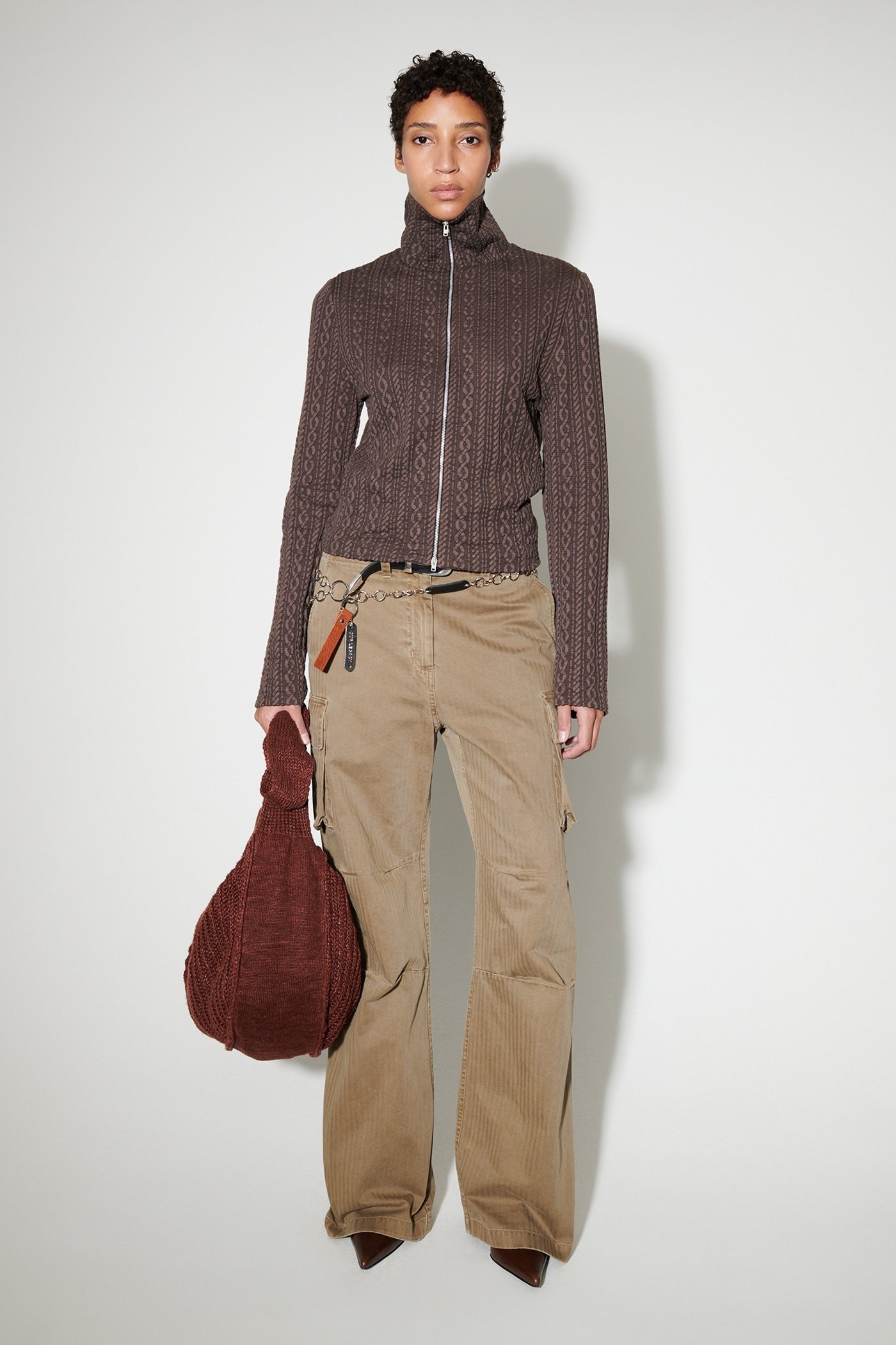 Slim Zip Longsleeve Indulgent Choco Cable Jacquard - 2