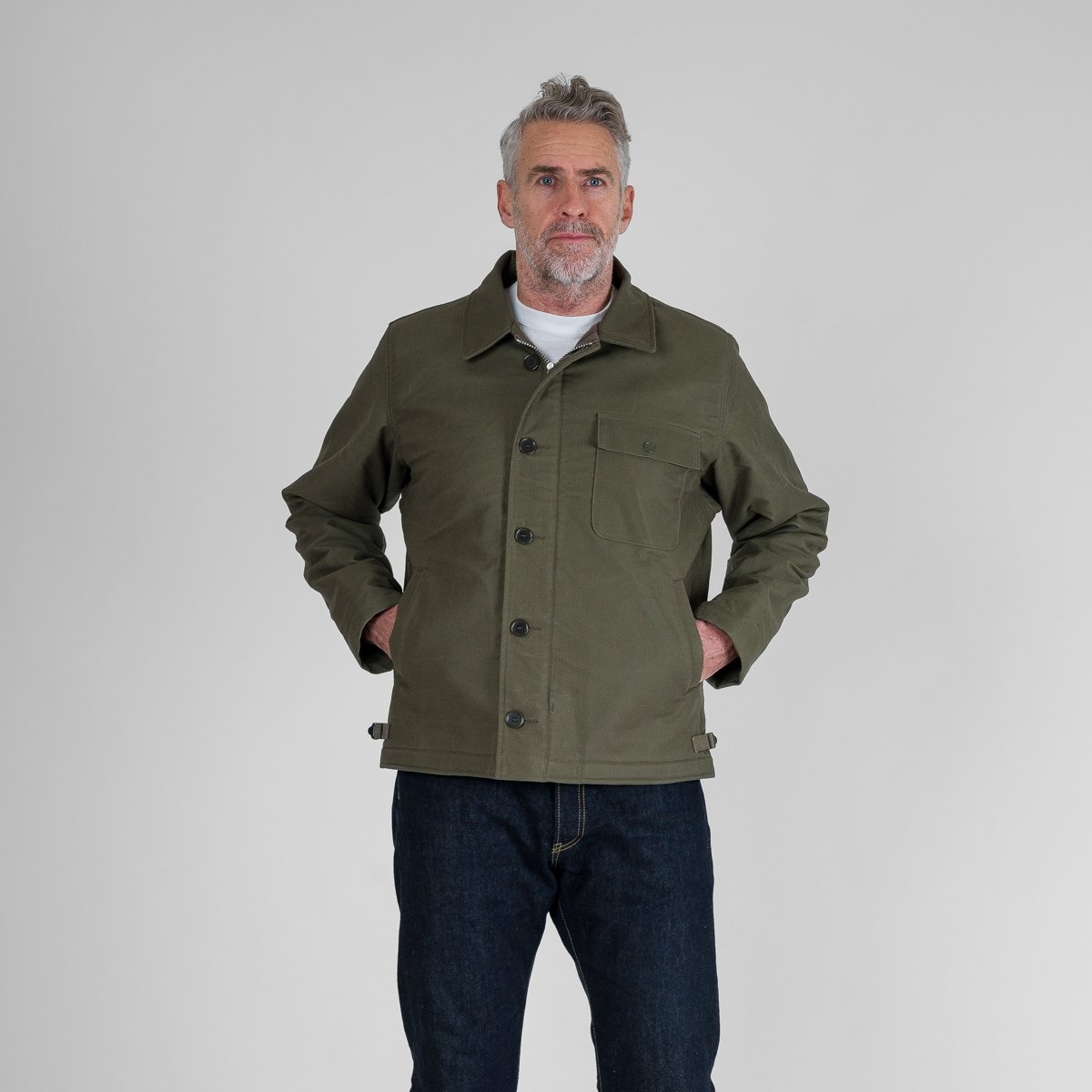 IHM-45-GRN Oiled Whipcord A2 Deck Jacket - Army Green - 2