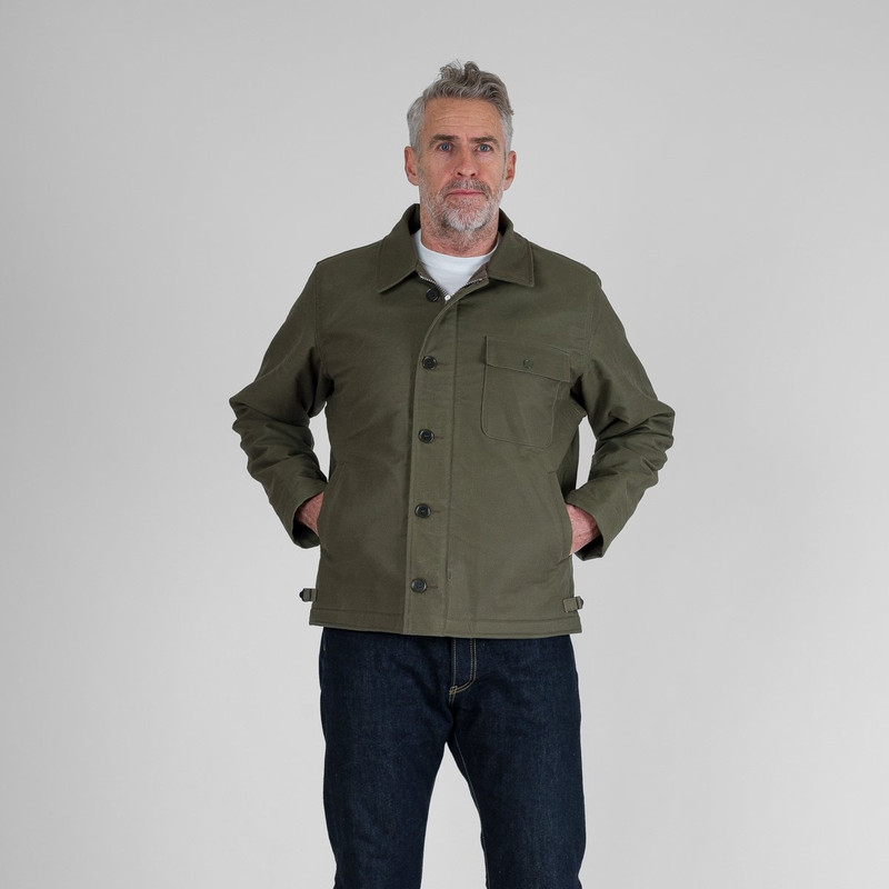 Iron Heart IHM-45-GRN Oiled Whipcord A2 Deck Jacket - Army Green outlook