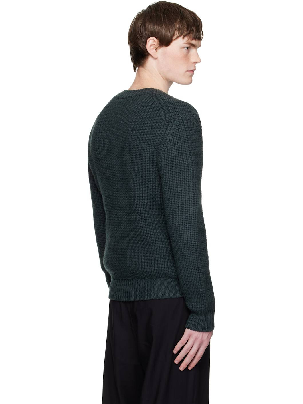 Blue Cashmere Wool Half Stitch Sweater - 3