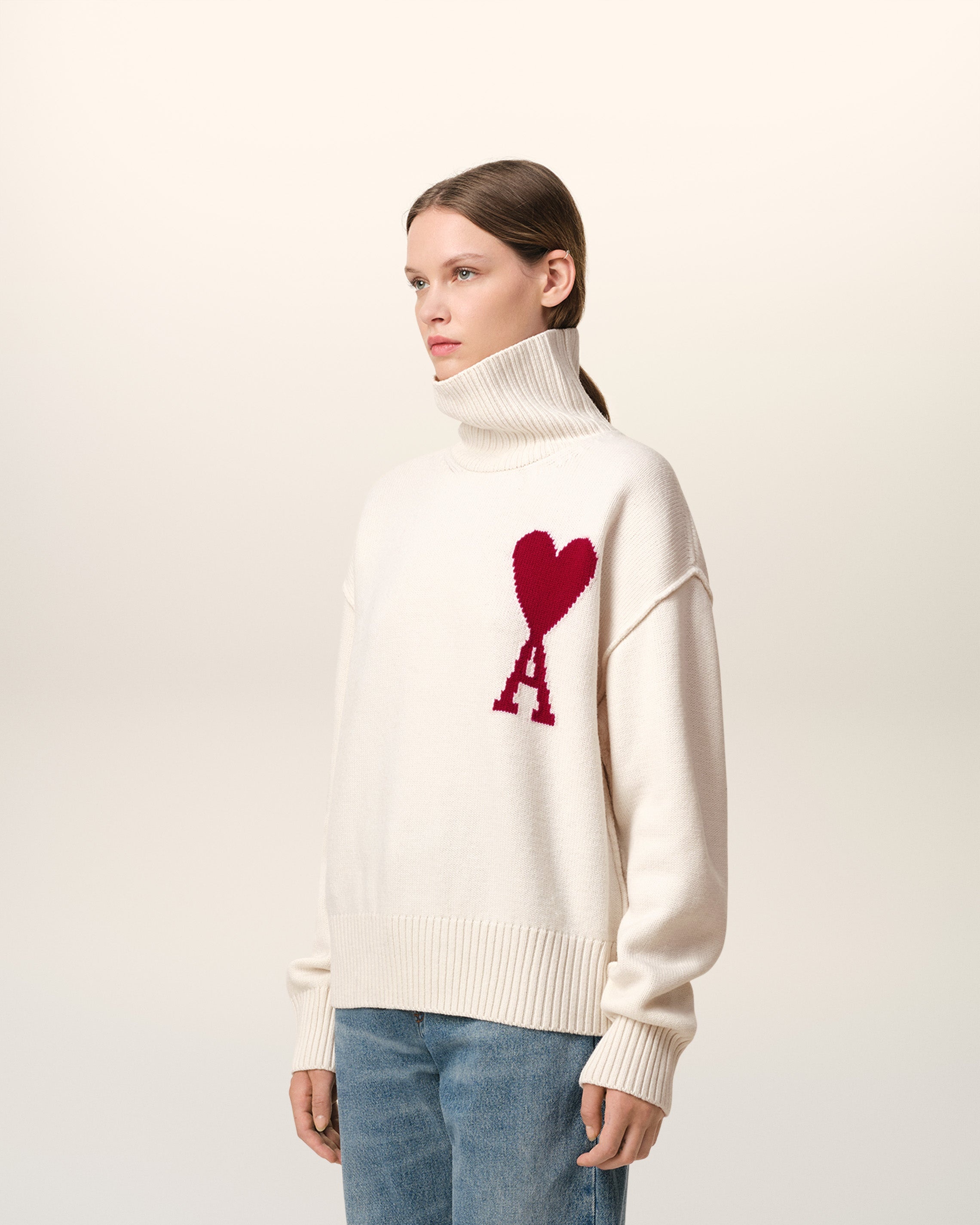 WHITE WOOL AMI DE COEUR SWEATER - 6