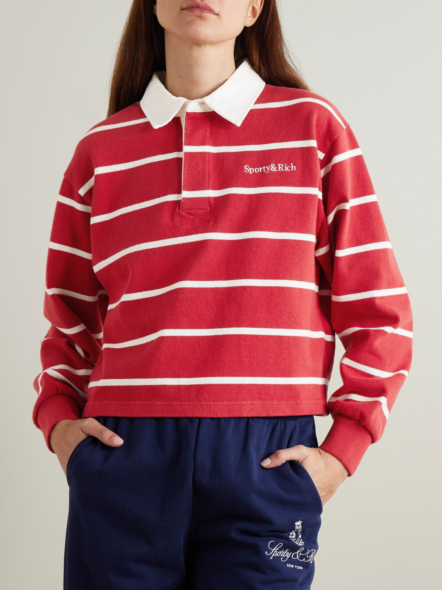 Serif Rugby logo-embroidered striped cotton-jersey polo shirt Red - 3