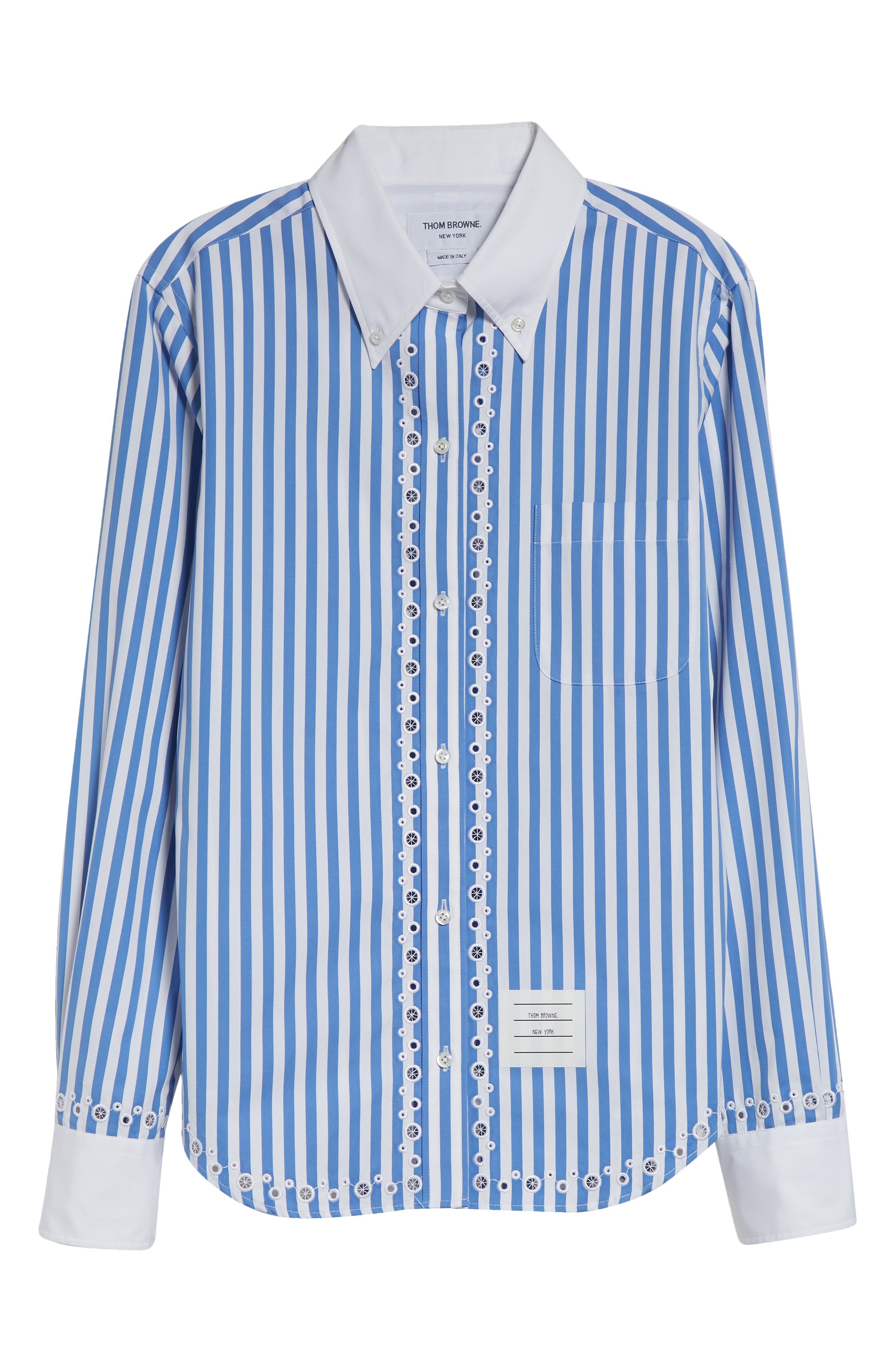 Thom Browne Classic Awning Stripe Cotton Poplin Button-Down Shirt in White at Nordstrom - 6