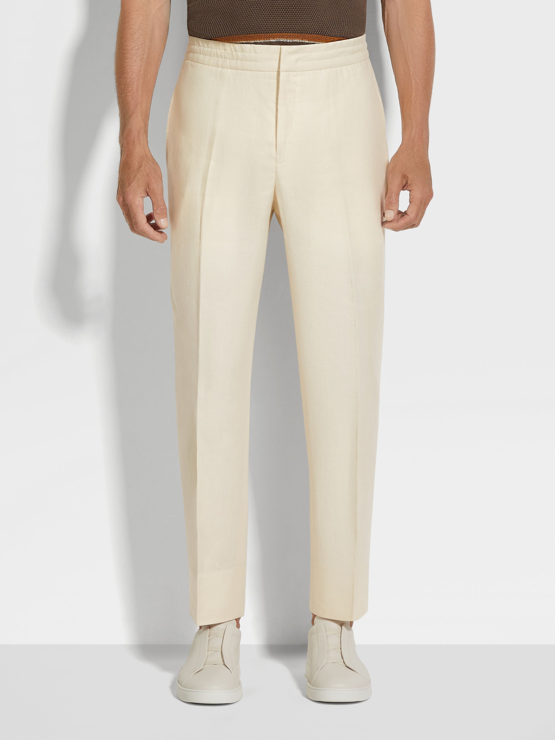WHITE OASI LINO PANTS - 5