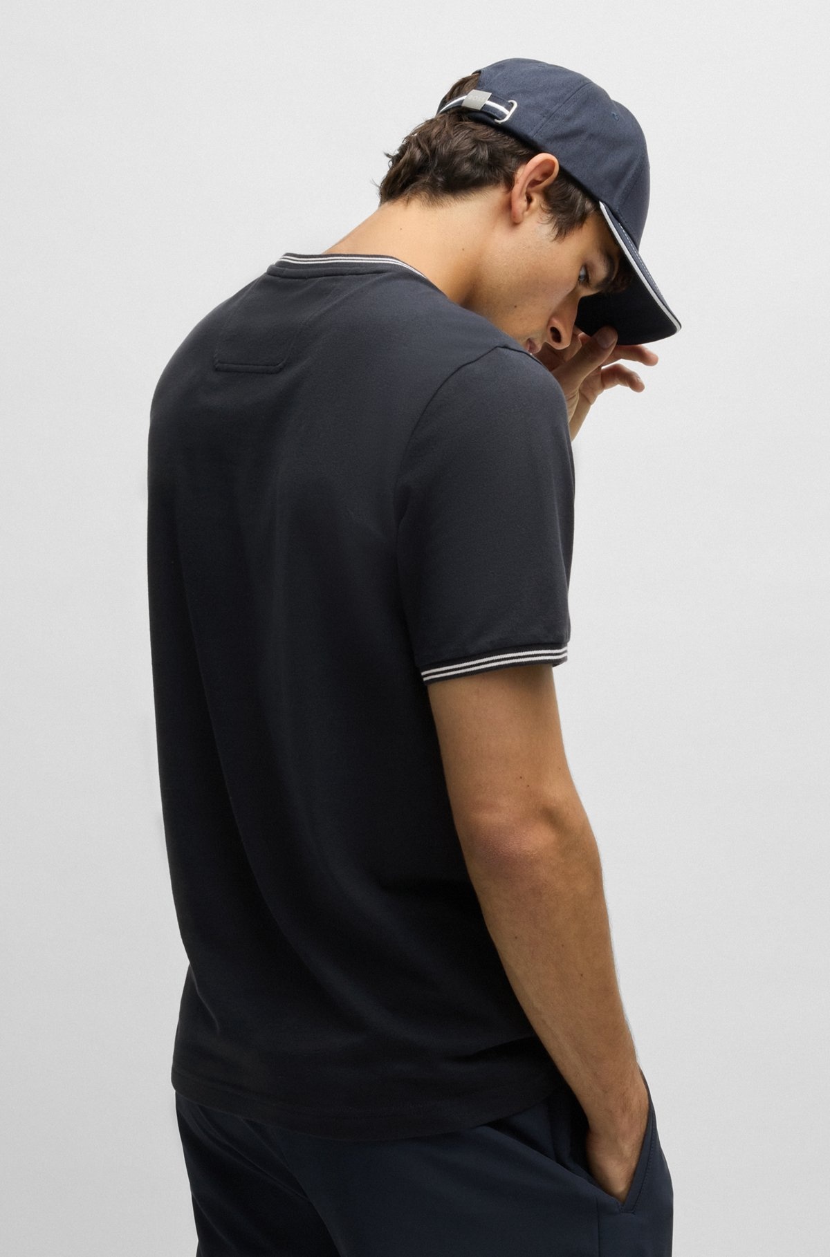 STRETCH-COTTON REGULAR-FIT T-SHIRT WITH CONTRAST LOGO - 5