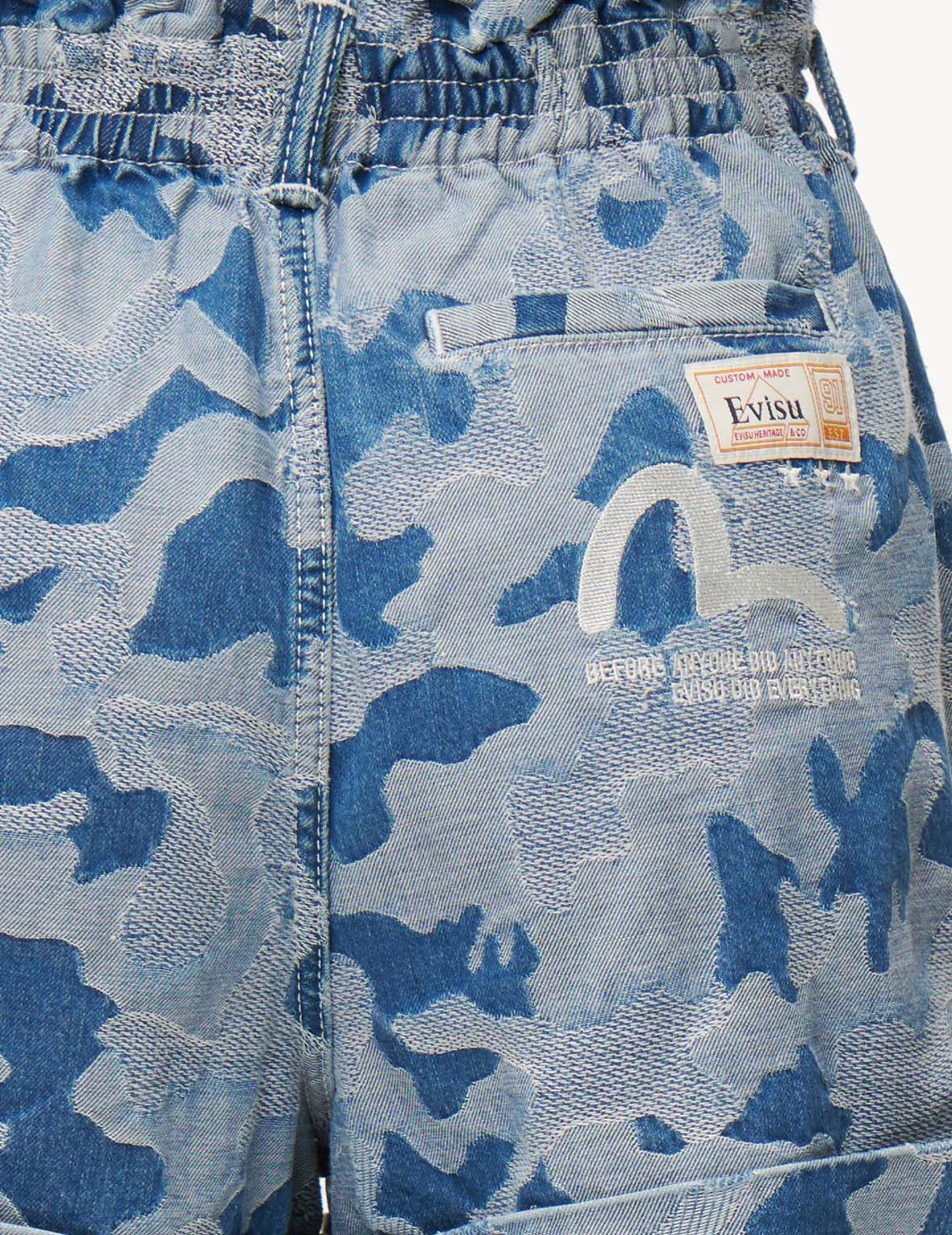 ALLOVER CAMOUFLAGE JACQUARD PAPERBAG DENIM SHORTS - 9