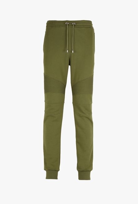 Khaki eco-designed cotton sweatpants with white Balmain Paris logo - 1