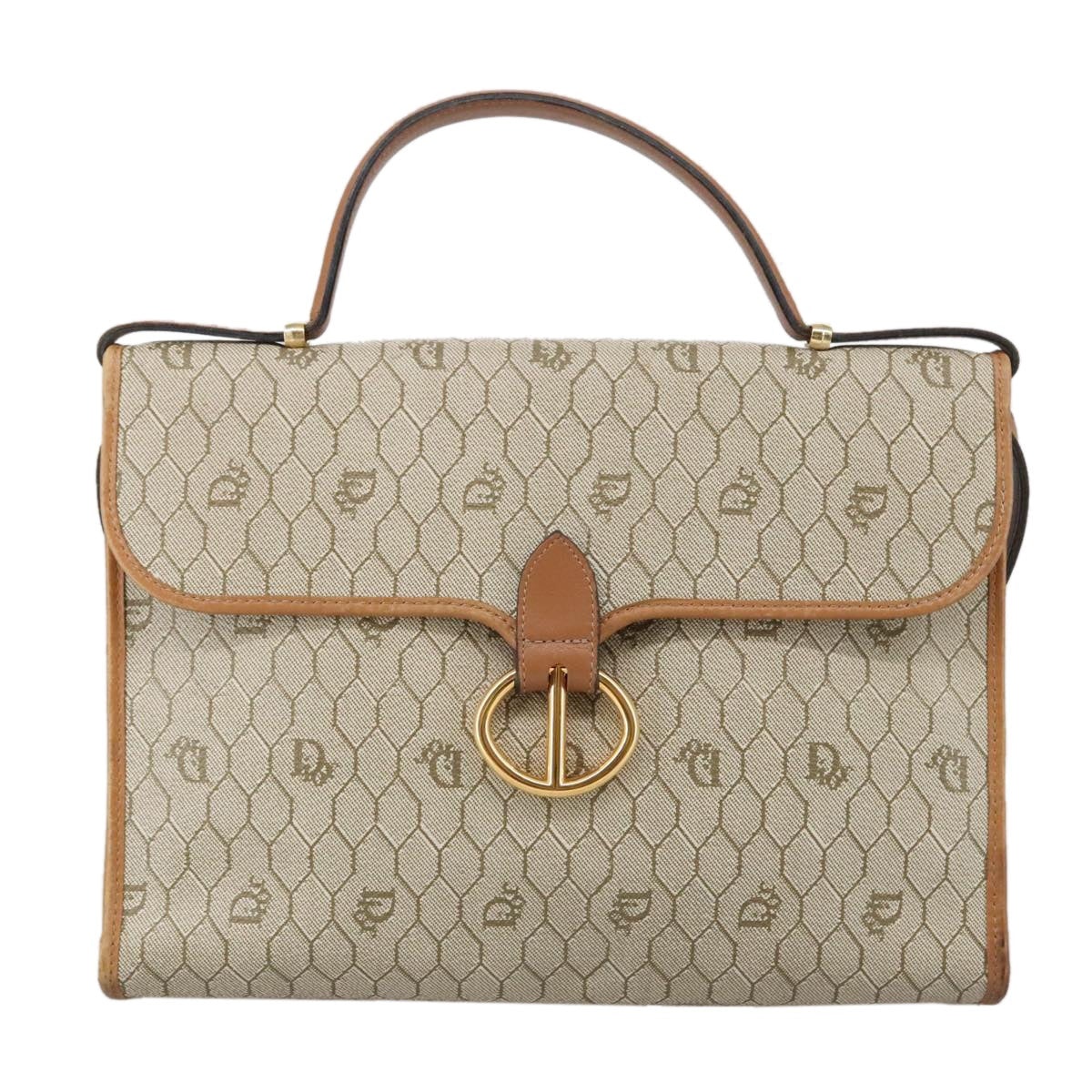 DIOR Honeycomb Canvas Hand Bag Leather Beige Gold - 2