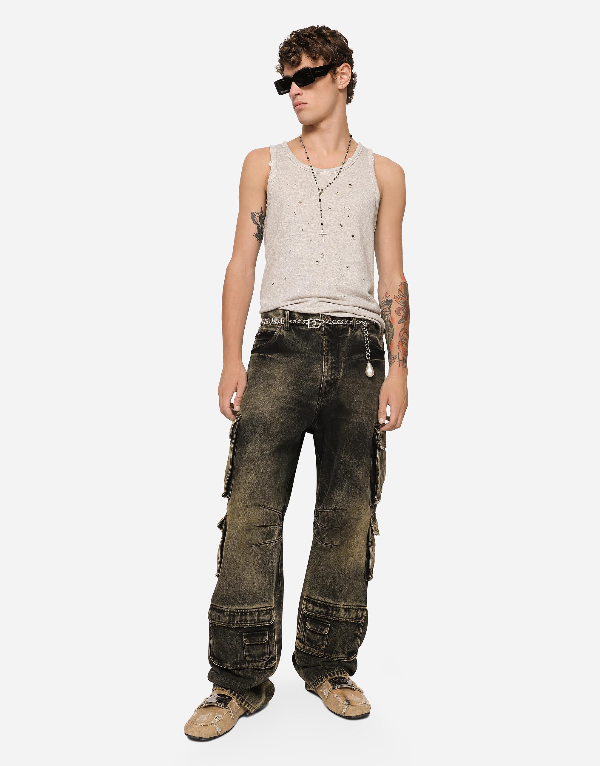 Overdyed and washed denim cargo jeans - 2