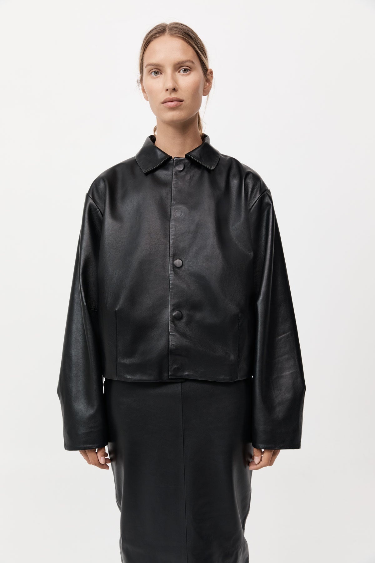 Cocoon Leather Jacket - Black - 3
