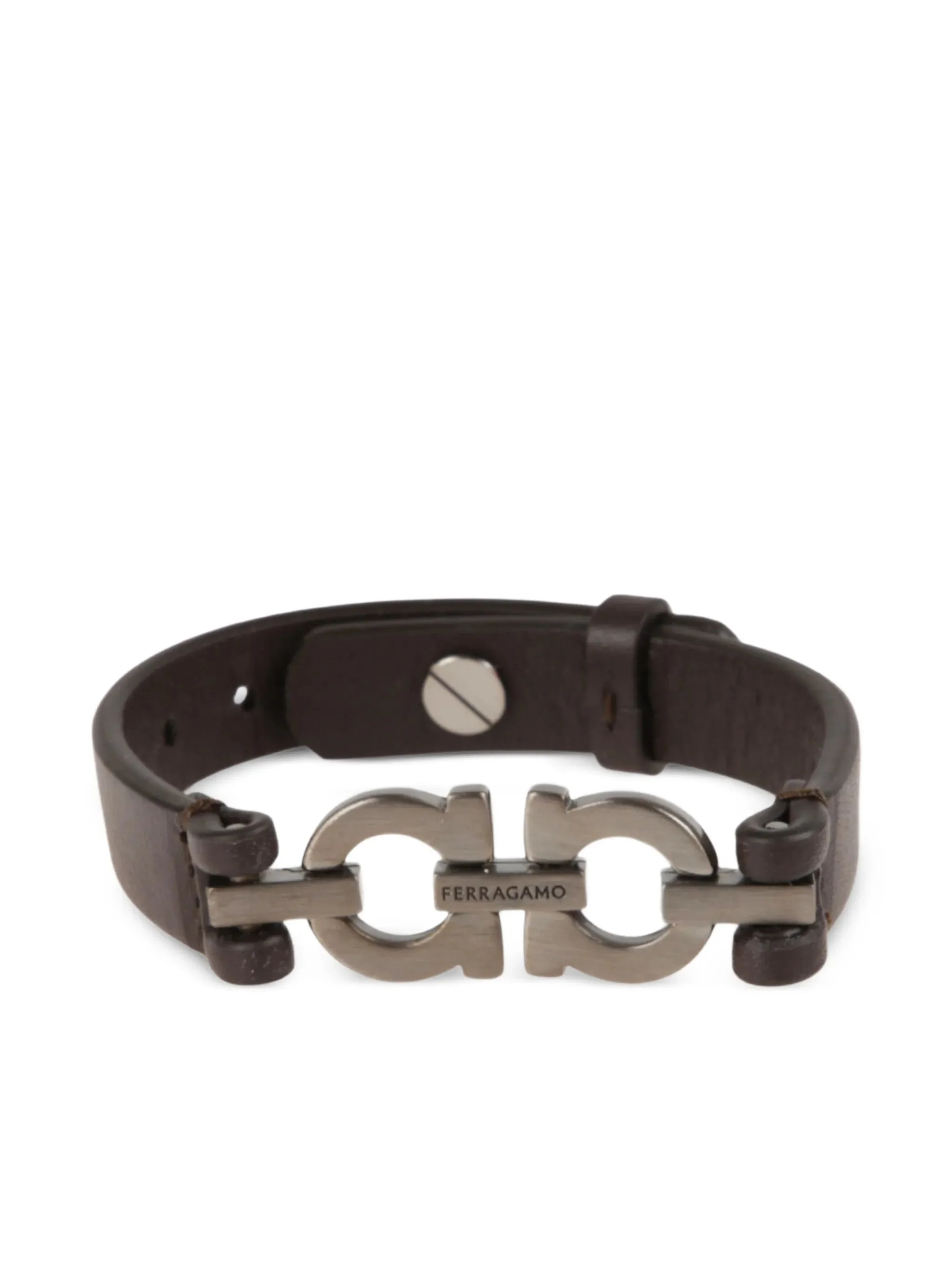 Ferragamo Bracciale Ferragamo. Design In Pelle, Decorato Con Doppio Logo Gancini In Finitura Rutenio - 1