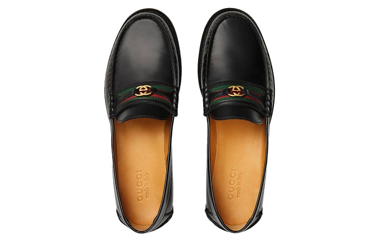 Gucci loafer with Interlocking G Green and Red Web 'Black Leather' 644724-17X10-1060 - 3