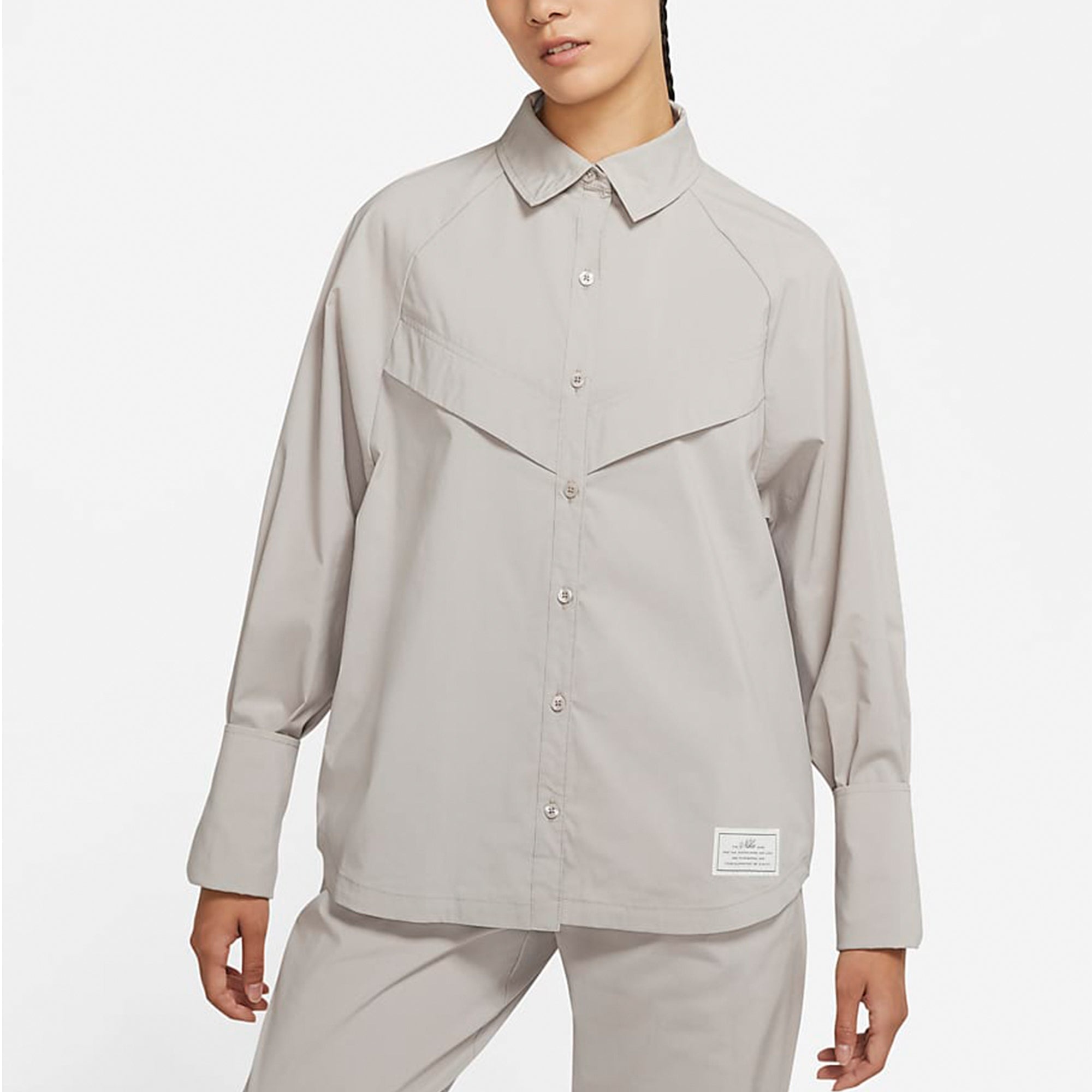 (WMNS) Nike Sportswear Icn Clsh Wvn Ls Top Long Sleeved Shirt Grey Gray DD5051-033 - 4